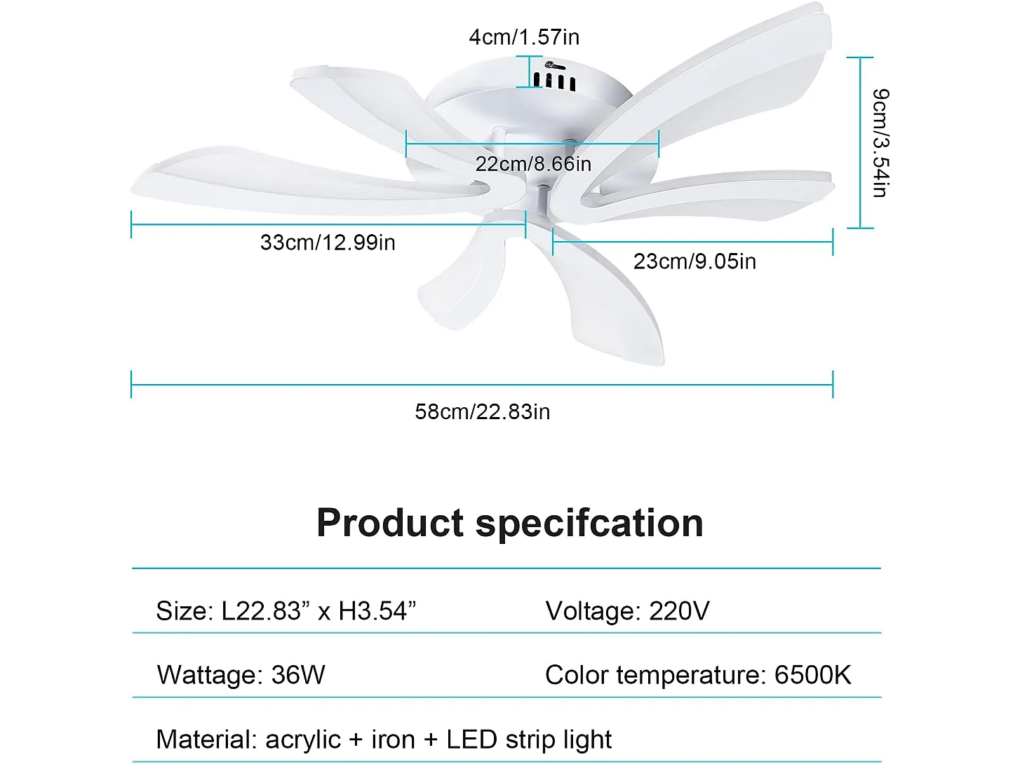 Plafonnier led moderne, 36w 4000lm creative v design,  58 * 58 * 8 CM, lumière blanc froid