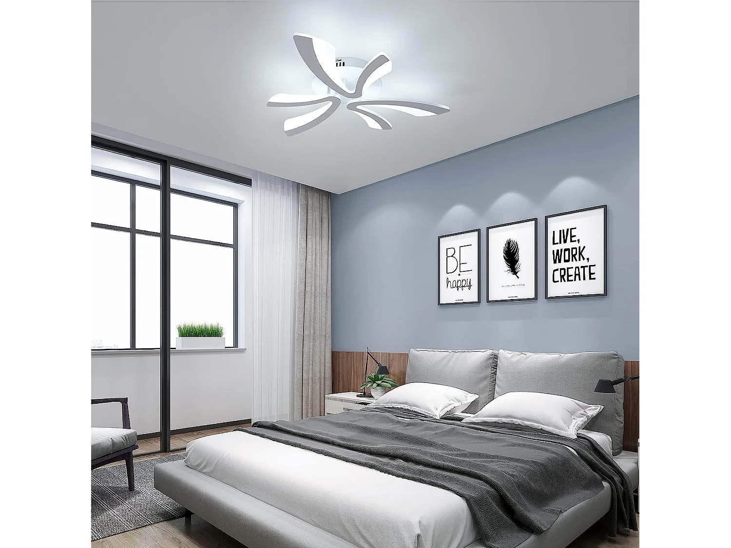 Plafonnier led moderne, 36w 4000lm creative v design,  58 * 58 * 8 CM, lumière blanc froid