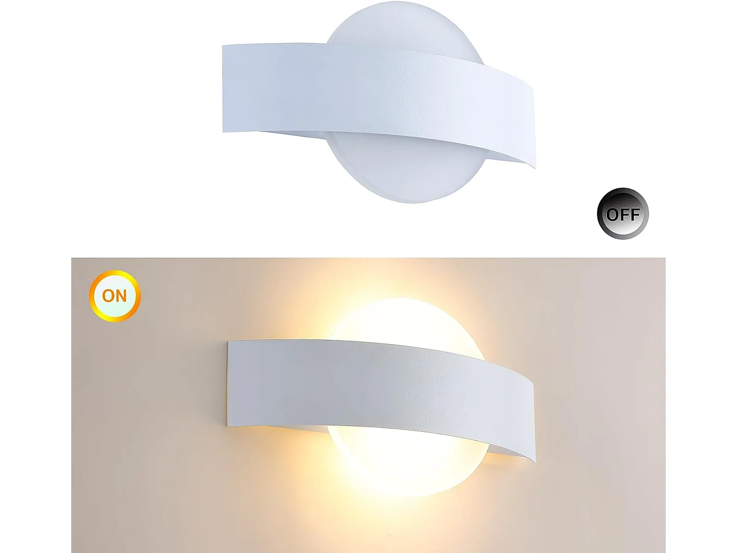 Luz de pared LED redonda moderna, blanco, 24*13*4.5cm, luz caliente 3000K 12W