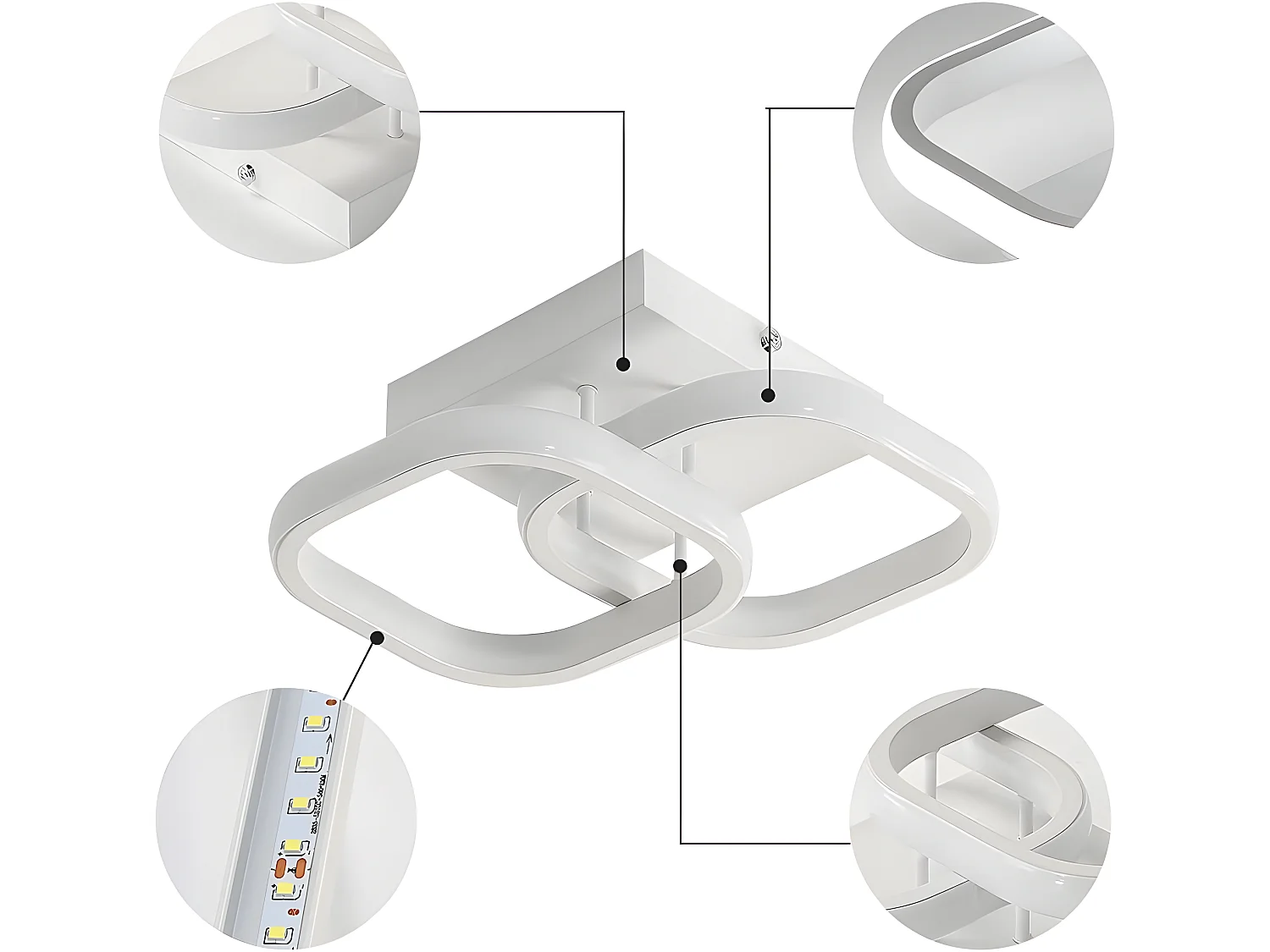 plafonnier led 22w design moderne cercle carré lampe de plafond pour cuisine salle à mange