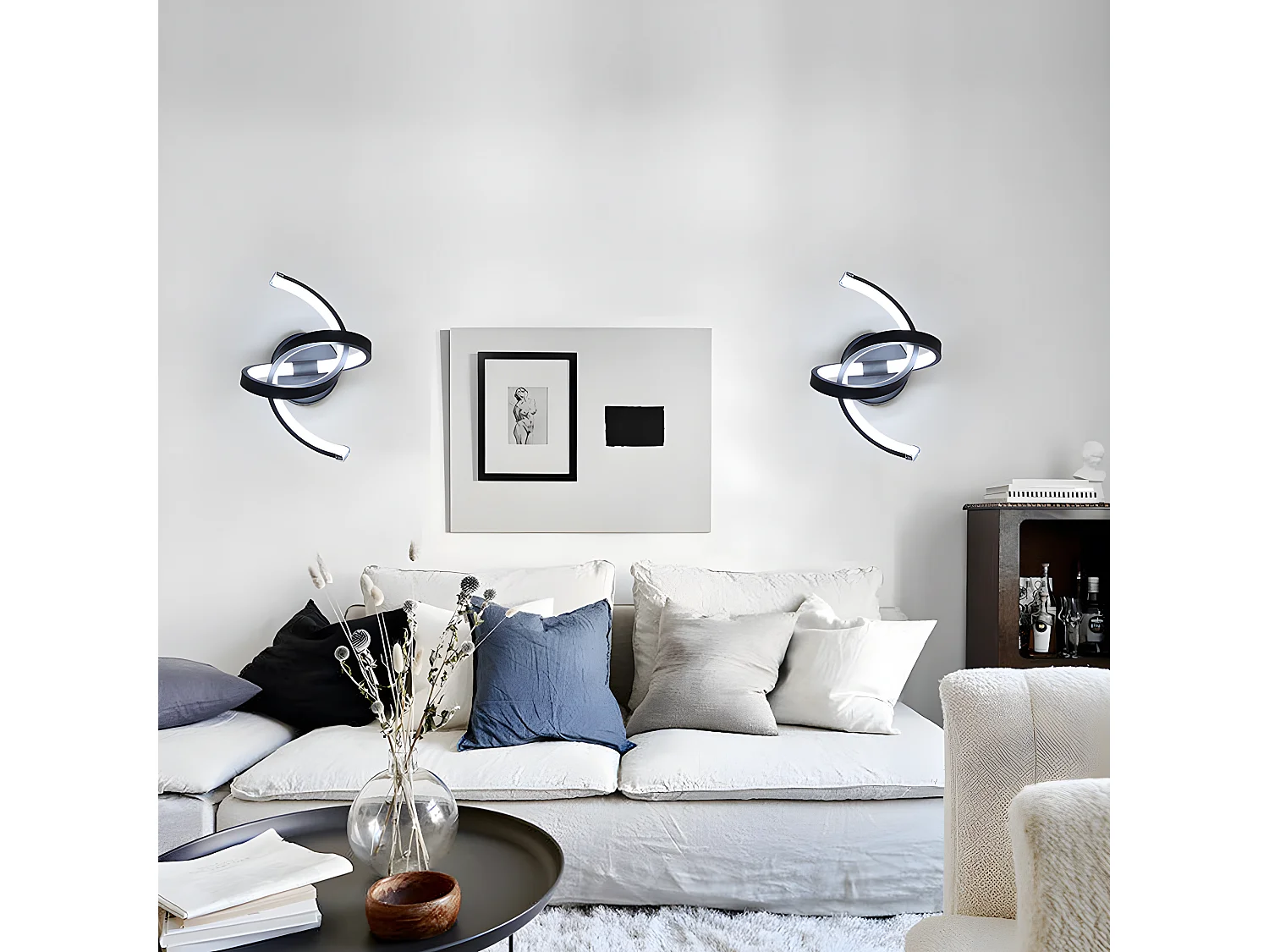 Curva della lampada da parete interna, 32*20 cm, nero, 16W, moderna luce bianca fredda