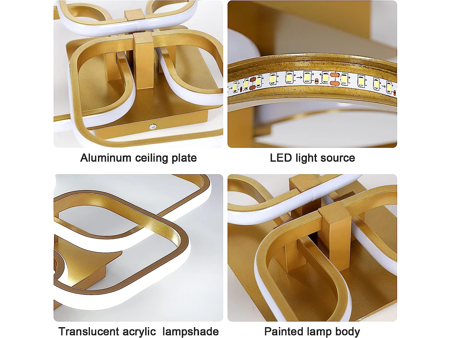 Luz LED Luz de diseño moderno Círculo cuadrado, 58*46 cm, oro, 6000k lámpara de techo blanco frío para sala de estar
