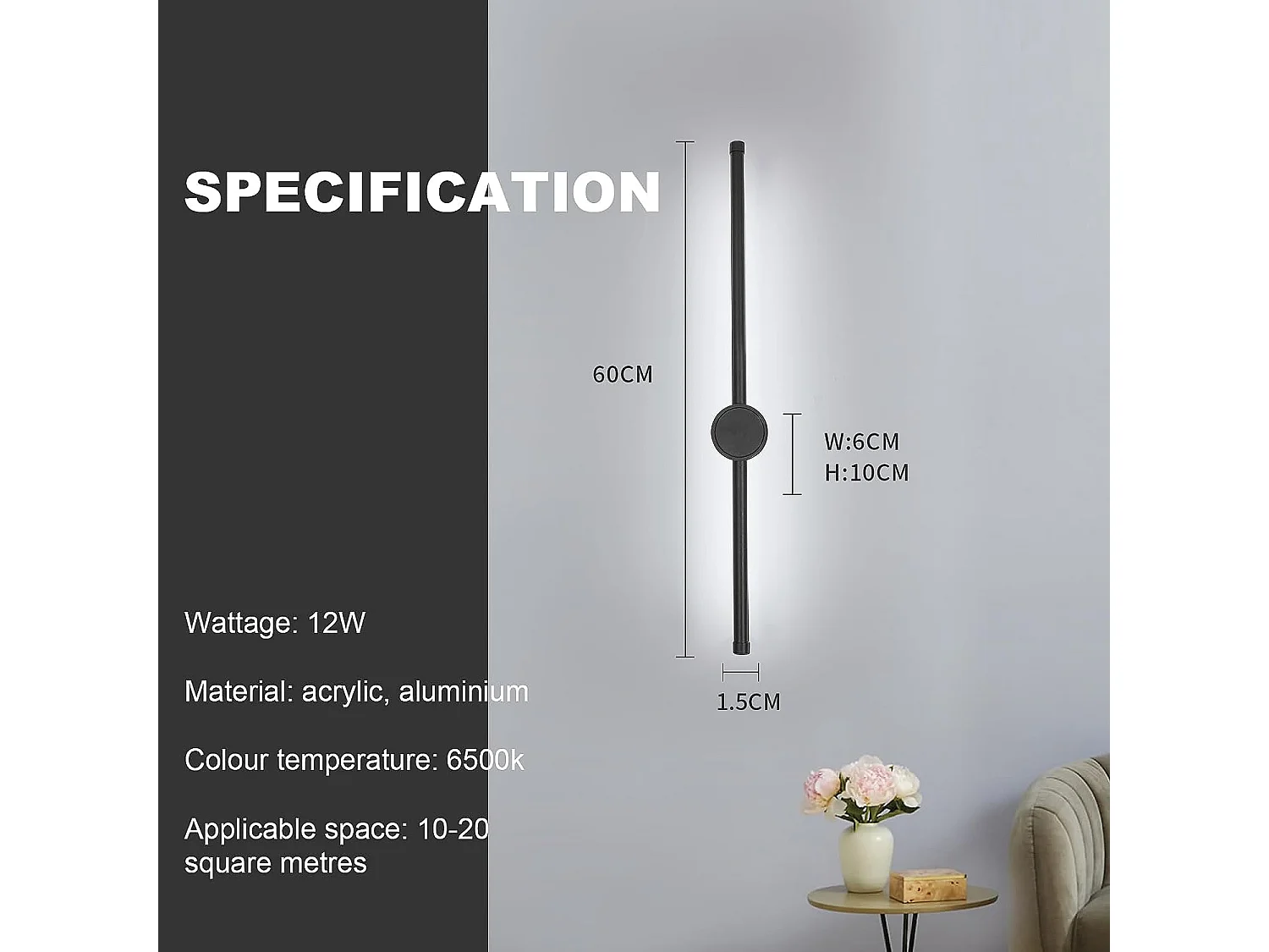 applique murale intérieur, applique murale led 360° rotative 6500k blanc froid, lampe mura