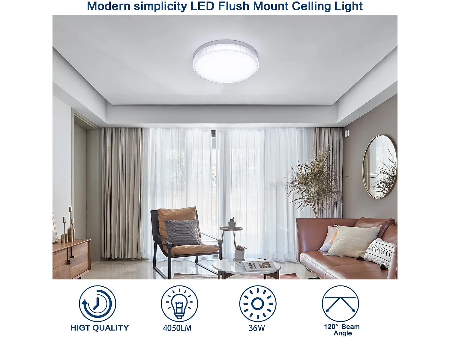 LED -plafondlicht 6500K 36W Ronde 4050lm Modern dunne, wit, 23*23*4cm, koud wit licht