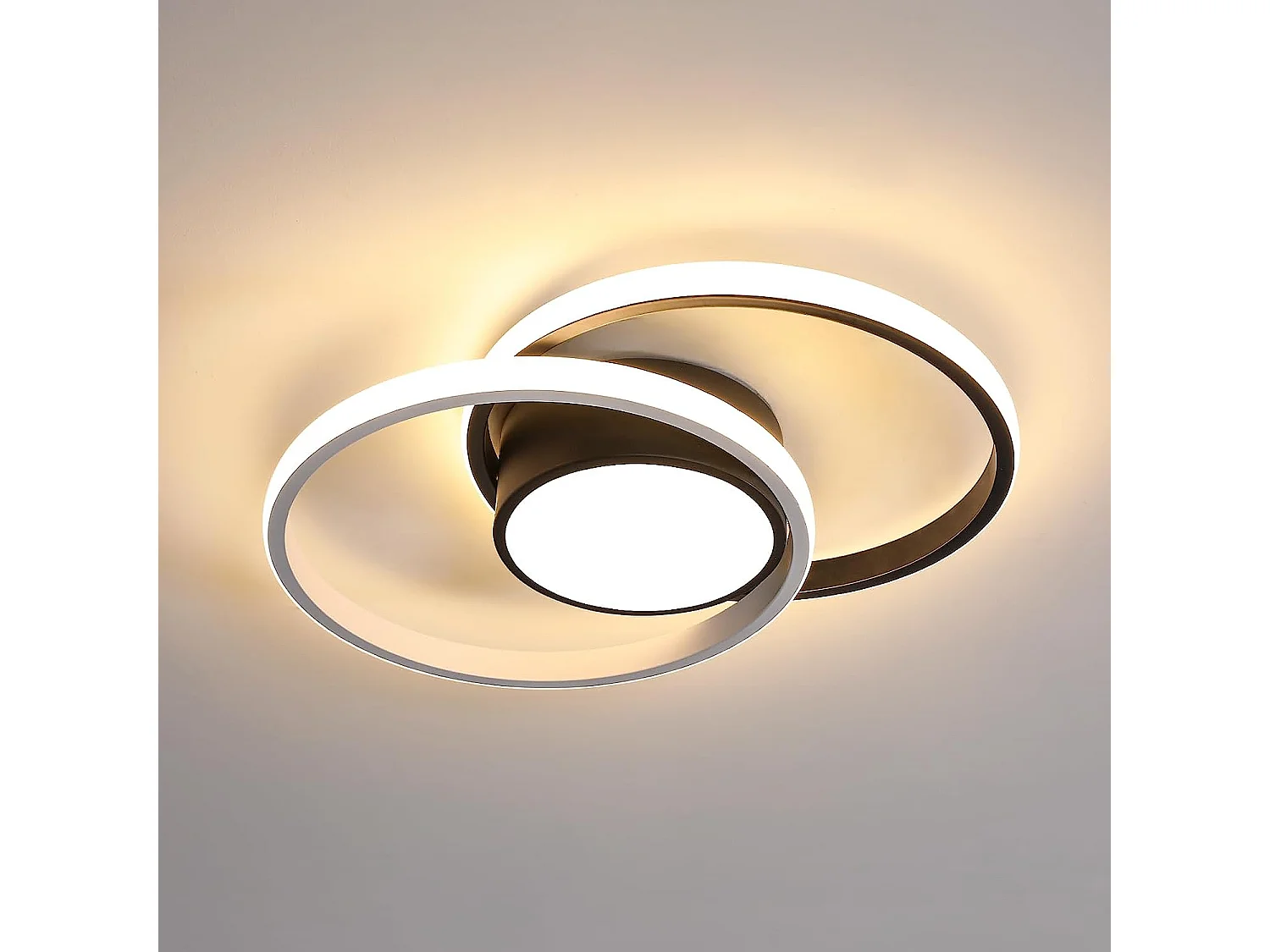 Plafonnier led moderne, 42w 4000lm, 40*28.5cm, noir blanc, rond, lumière chaude