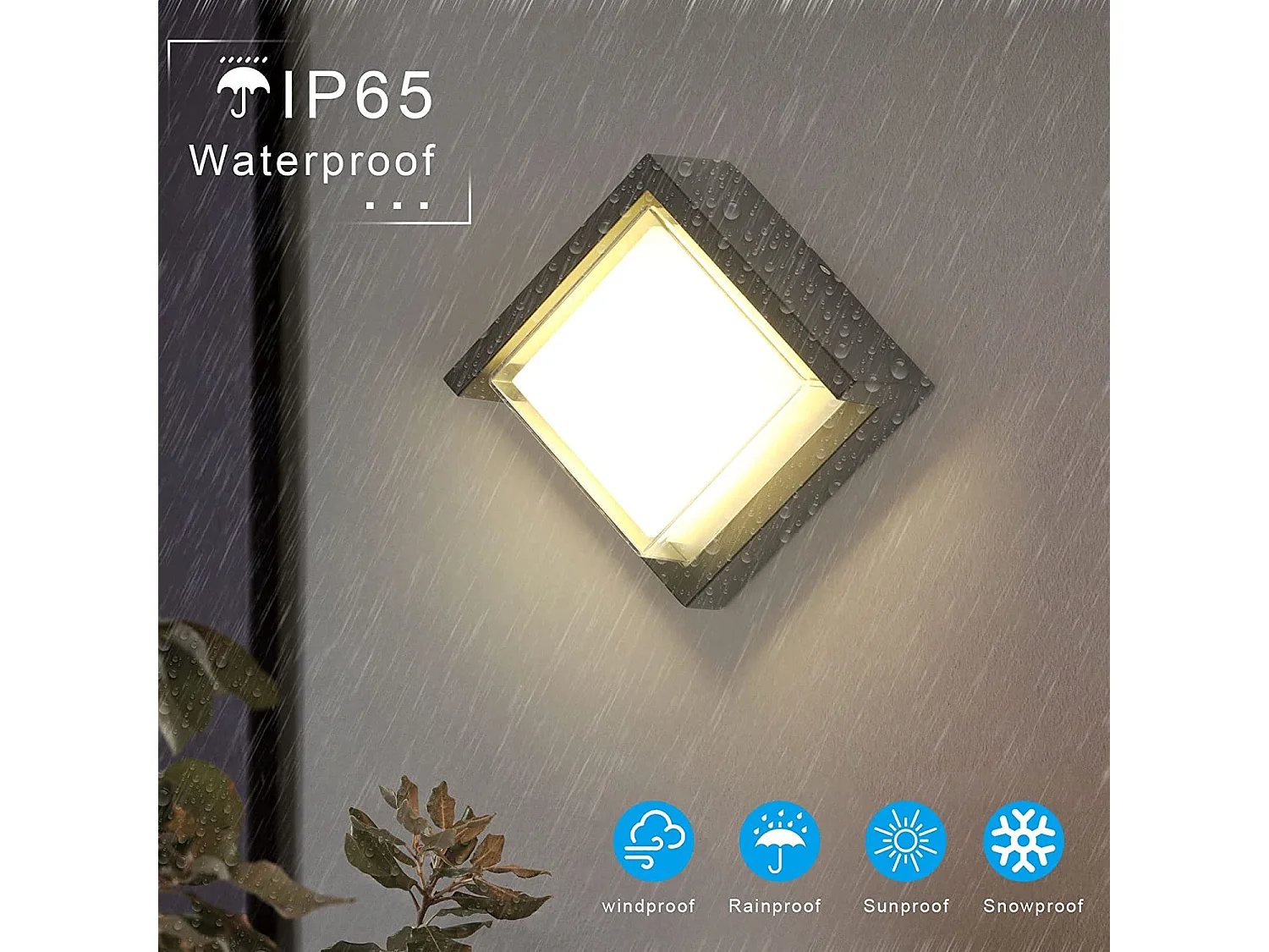 Luz de pared LED al aire libre, negro, 16*16*10 cm, 3000k tibia blanca, impermeable IP65
