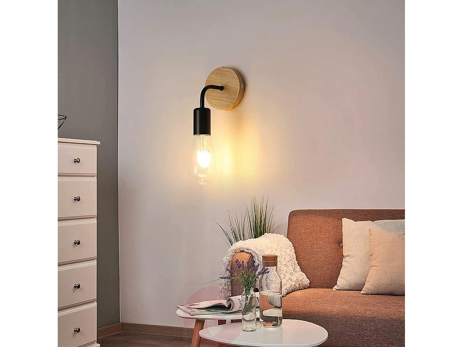 4 pack Applique murale interieur industrielle,  16 * 10 * 10 CM, en bois métal, sans ampoule E27