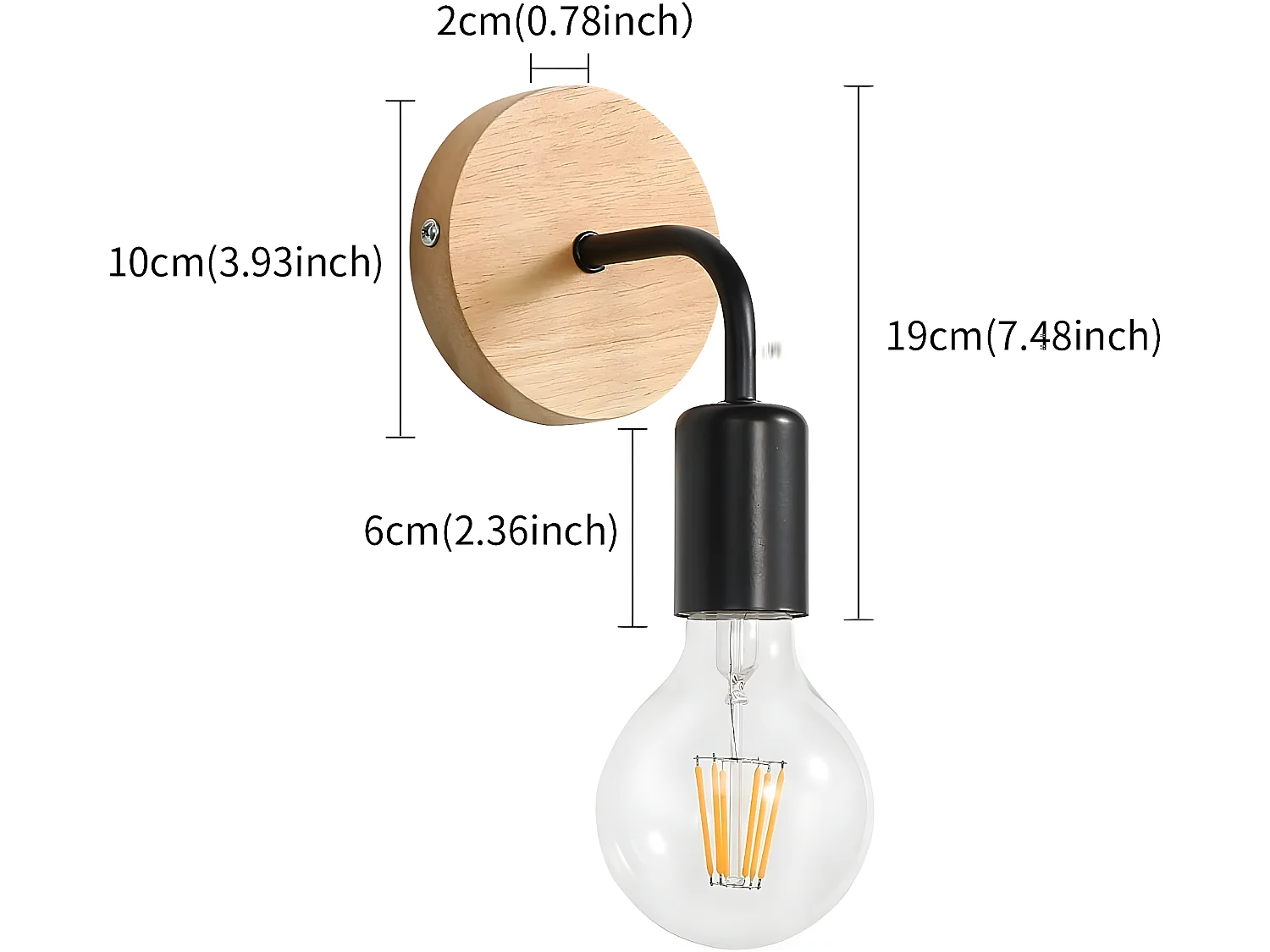 4 pack Applique murale interieur industrielle,  16 * 10 * 10 CM, en bois métal, sans ampoule E27