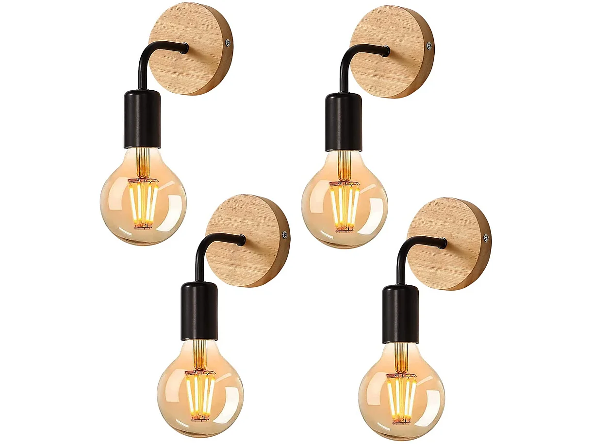 4 pack Applique murale interieur industrielle,  16 * 10 * 10 CM, en bois métal, sans ampoule E27