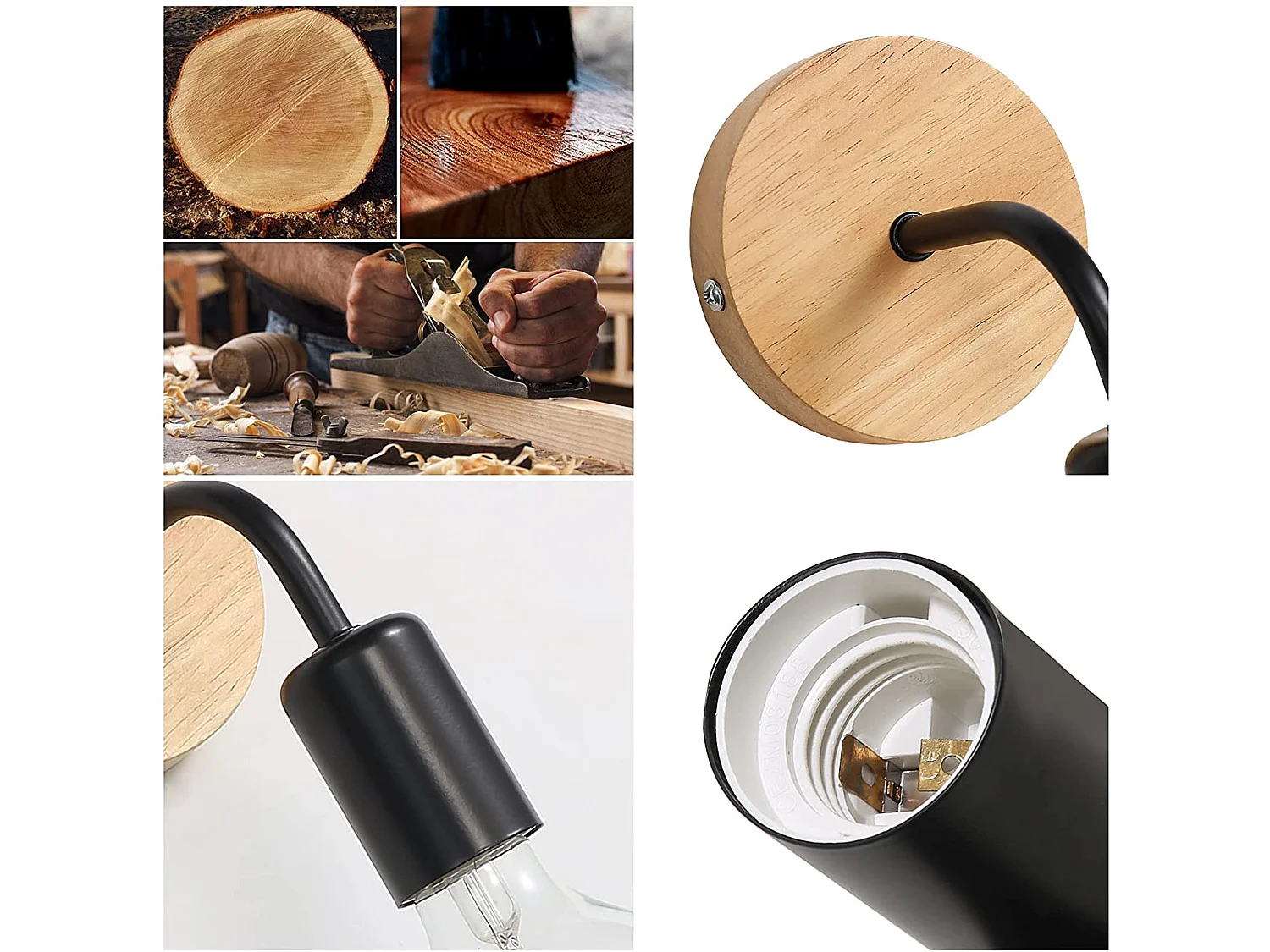 4 pack Applique murale interieur industrielle,  16 * 10 * 10 CM, en bois métal, sans ampoule E27