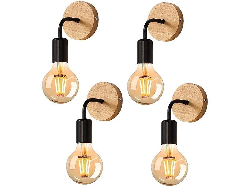 4 pack Applique murale interieur industrielle,  16 * 10 * 10 CM, en bois métal, sans ampoule E27