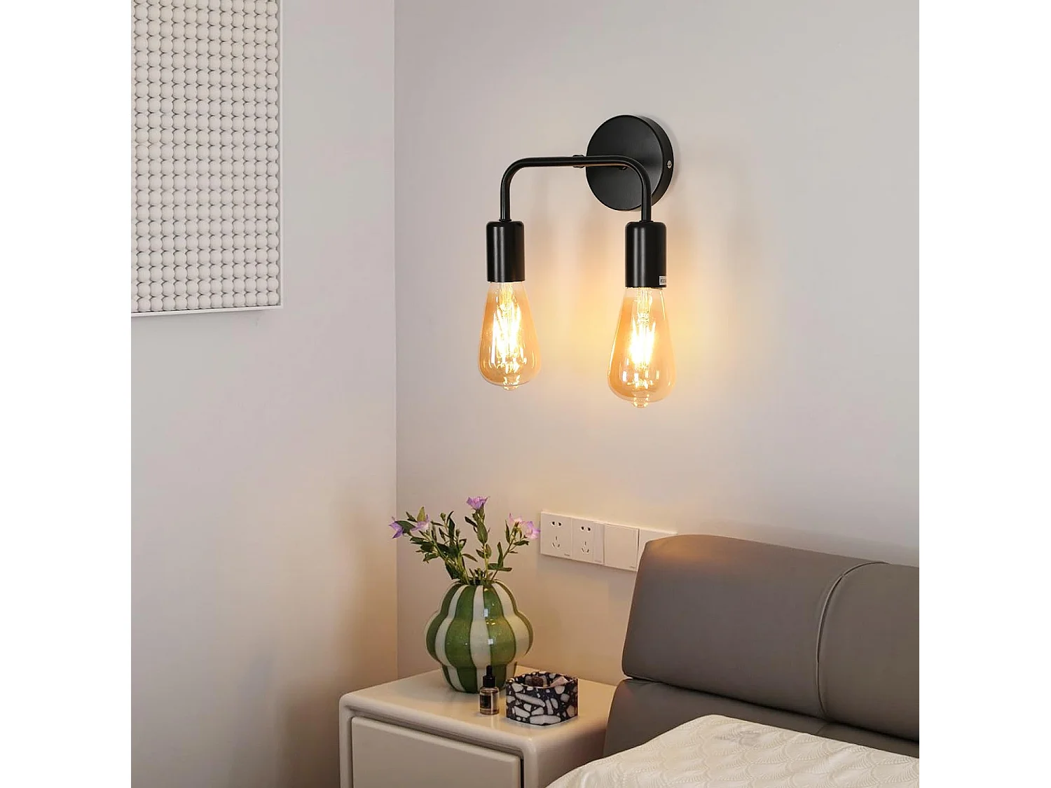 2 pack applique murale industrielle, noir e27 lampe murale intérieur industrielle en métal