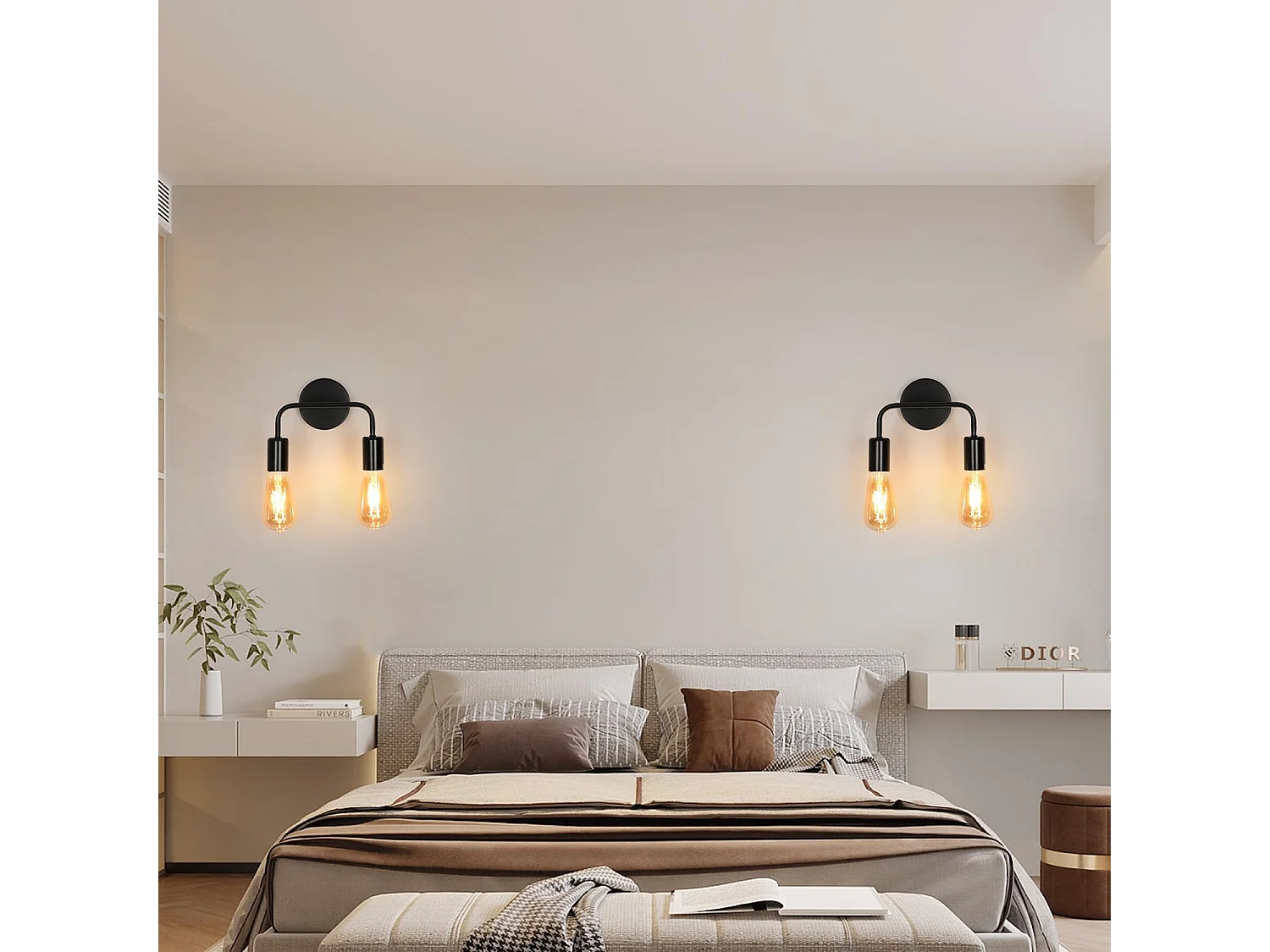 2 pack applique murale industrielle, noir e27 lampe murale intérieur industrielle en métal