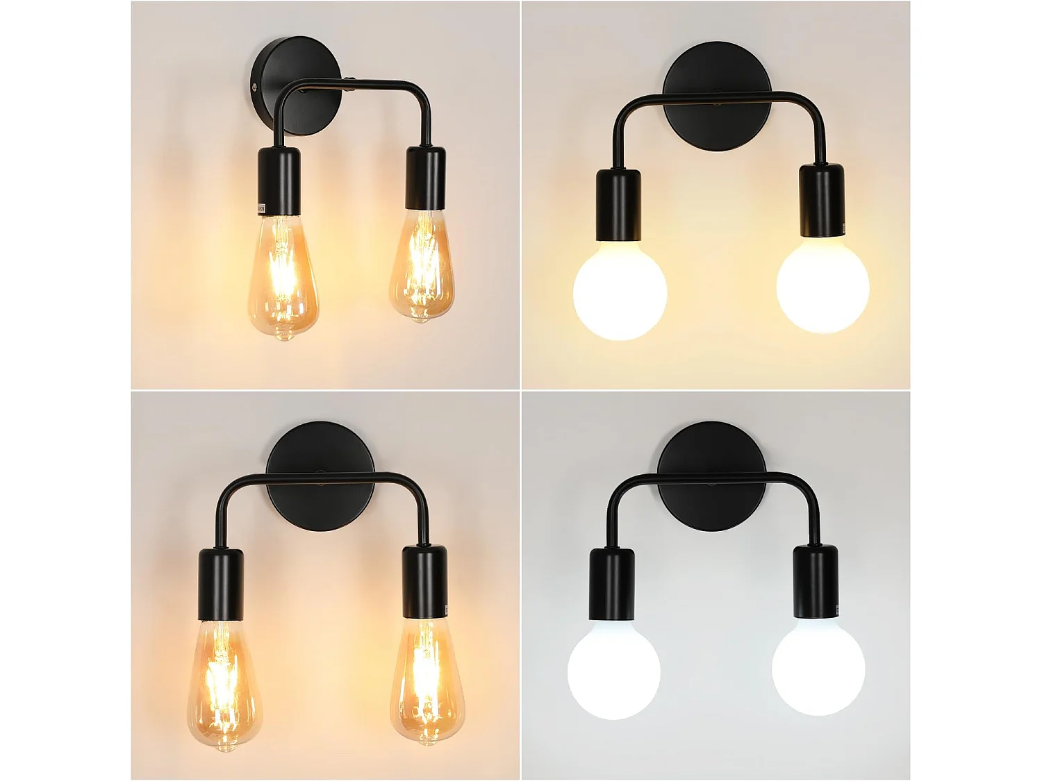 2 pack applique murale industrielle, noir e27 lampe murale intérieur industrielle en métal