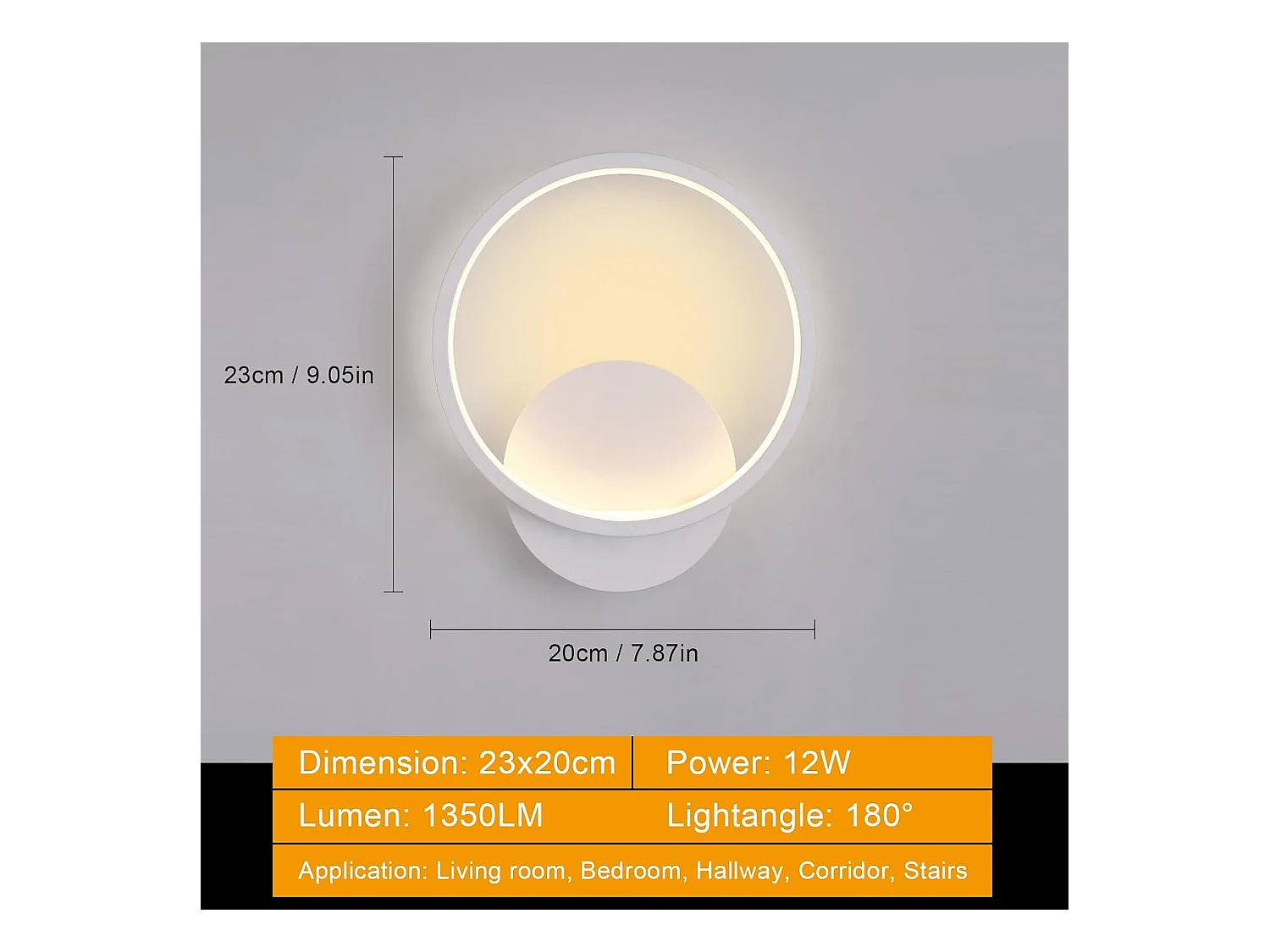 applique murale led interieur ronde blanc chaud acrylique luminaire murale interieur,12w,