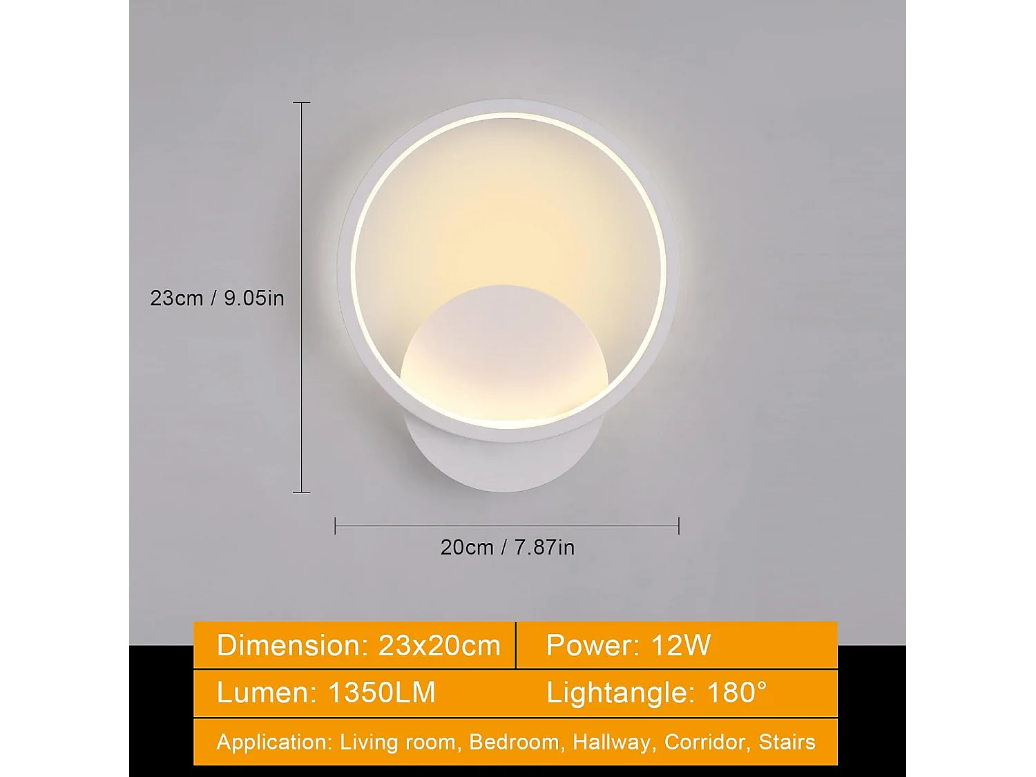 applique murale led interieur ronde blanc chaud acrylique luminaire murale interieur,12w,