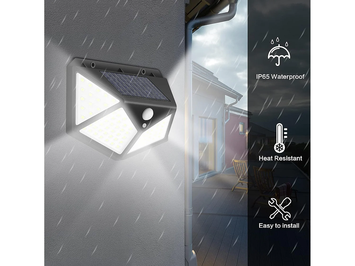 4 pièces applique solaire extérieur led, 12.5*9.6*5cm, détecteur de mouvement, blanc froid 60