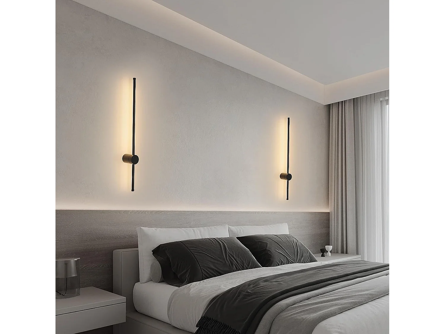 Luz de pared LED moderna, 80 cm, negro, 360 ° Lámpara de pared blanca tibia Hot White 3000K