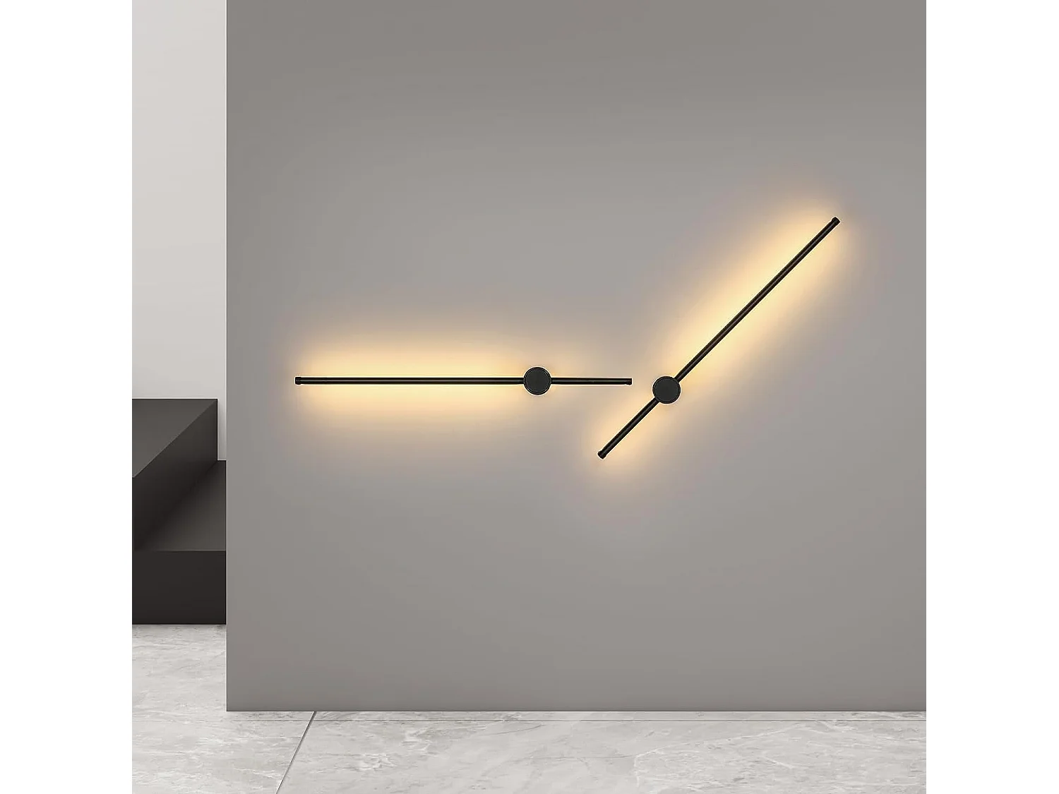 Luz de pared LED moderna, 80 cm, negro, 360 ° Lámpara de pared blanca tibia Hot White 3000K