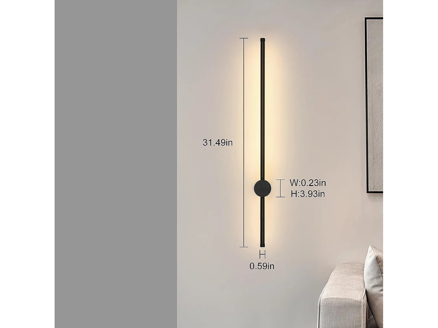 Luz de pared LED moderna, 80 cm, negro, 360 ° Lámpara de pared blanca tibia Hot White 3000K