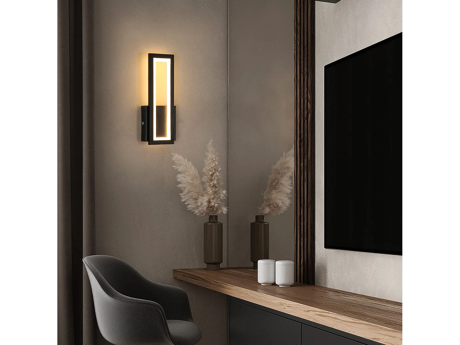 Applique murale led intérieur simple square, 16w, L32*W12*H5, noir, en metal