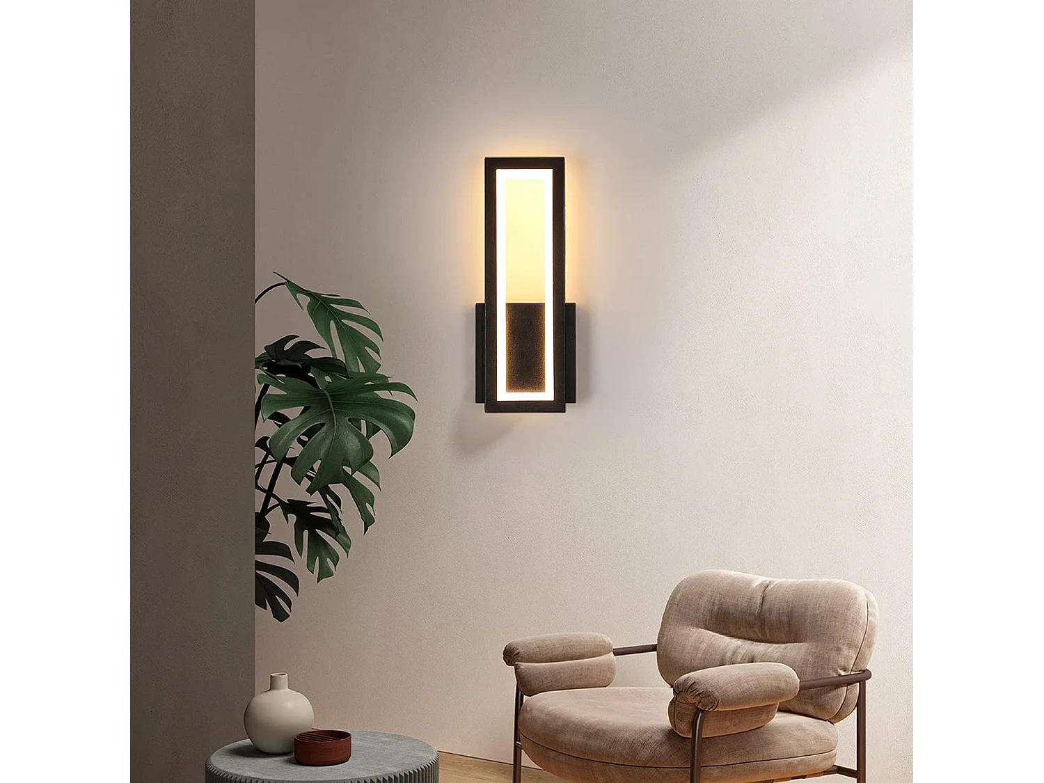 Applique murale led intérieur simple square, 16w, L32*W12*H5, noir, en metal