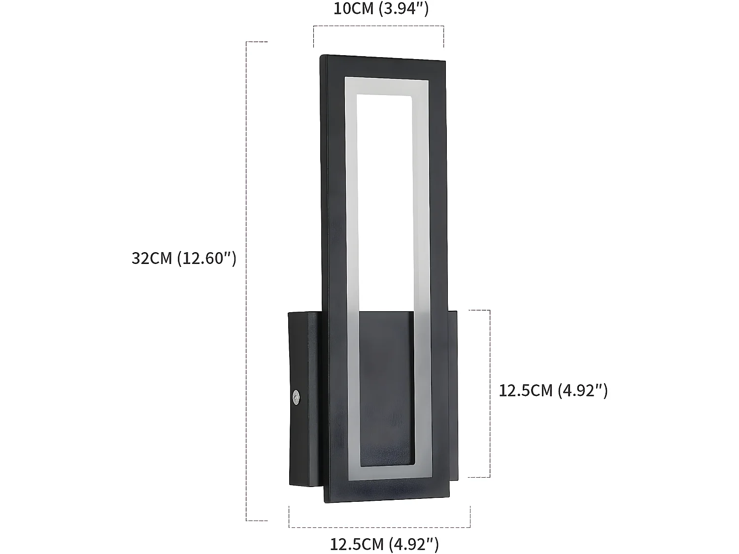 Applique murale led intérieur simple square, 16w, L32*W12*H5, noir, en metal