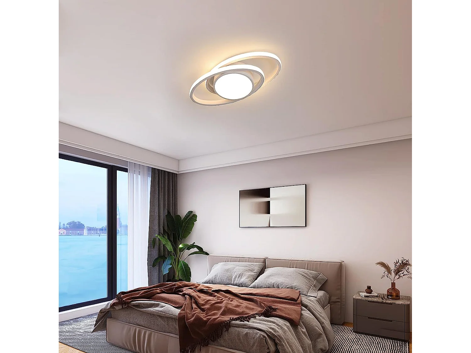 Luce a soffitto a LED rotondo, illuminazione per camera da letto, 38,5*17*6 cm, 42W 4000lm, bianco, luce calda