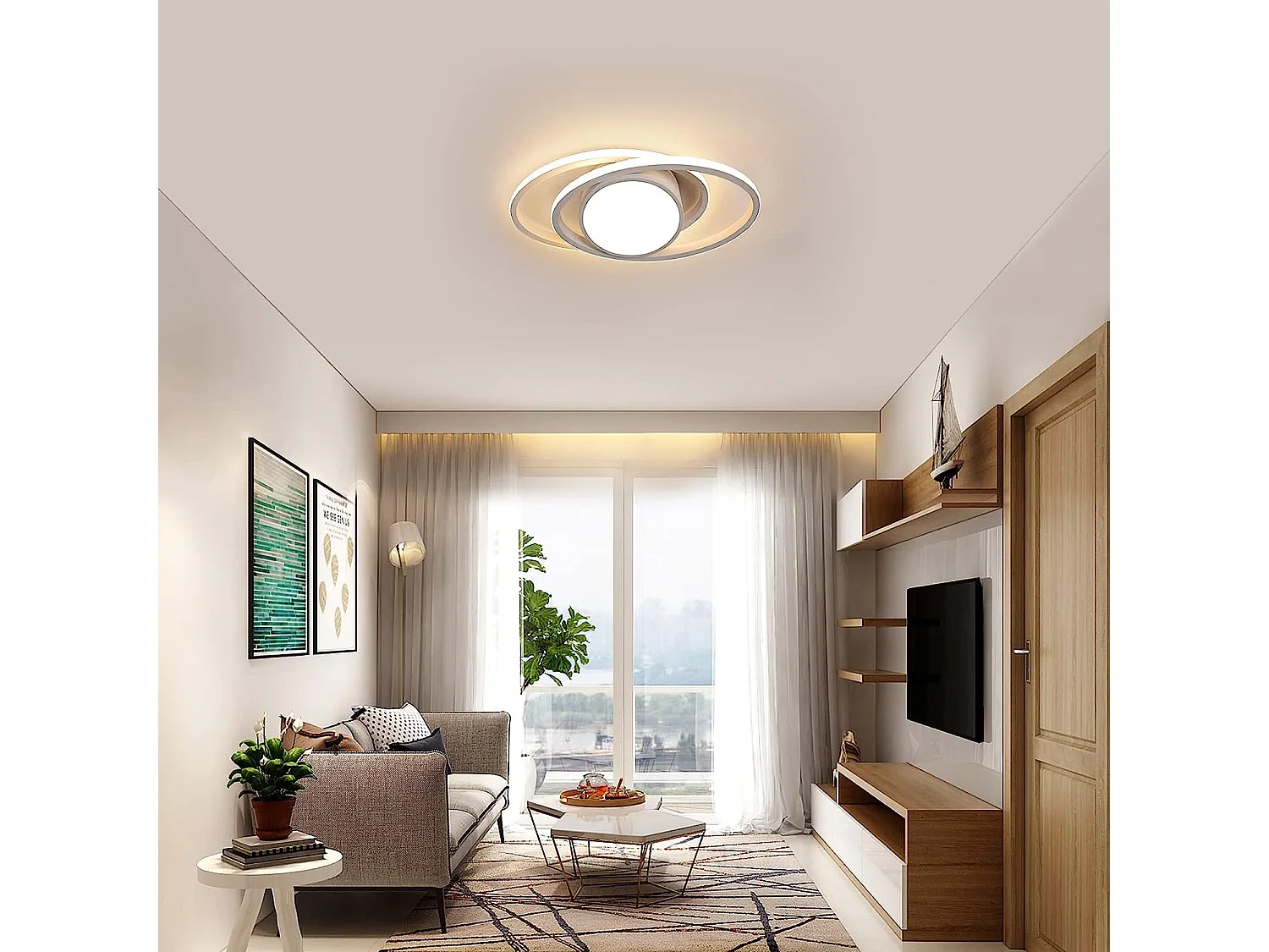 Luce a soffitto a LED rotondo, illuminazione per camera da letto, 38,5*17*6 cm, 42W 4000lm, bianco, luce calda