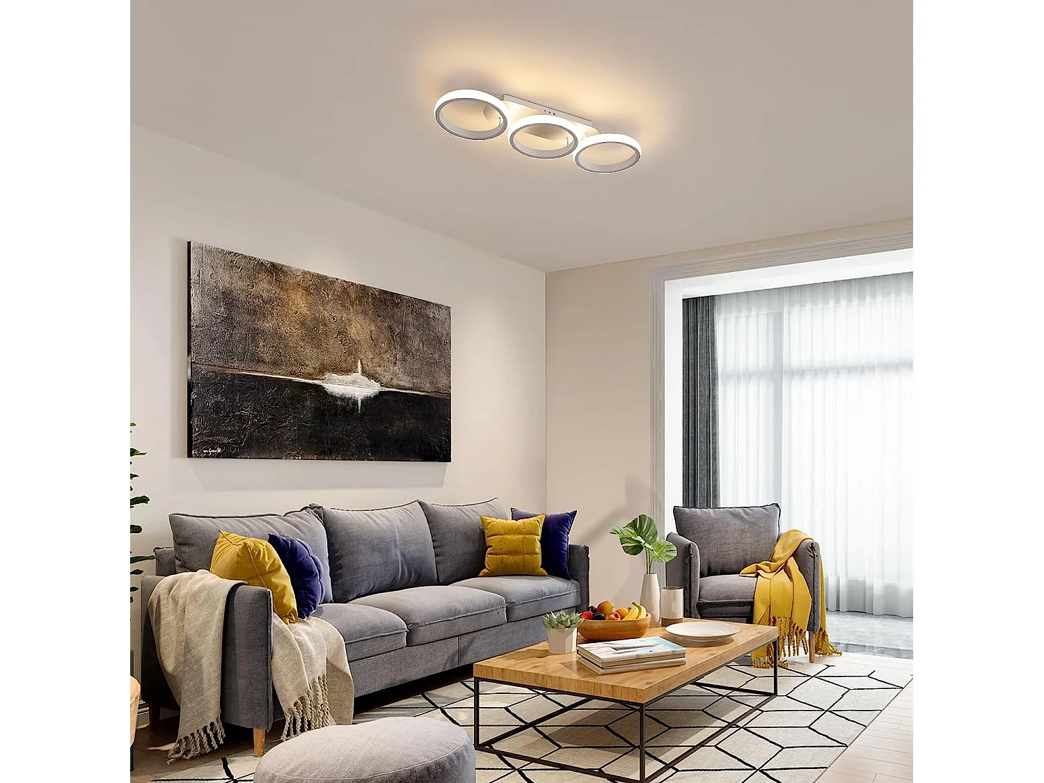 plafonnier led design moderne 32w cercle anneaux lampe de plafond blanc chaud 3000k pour s