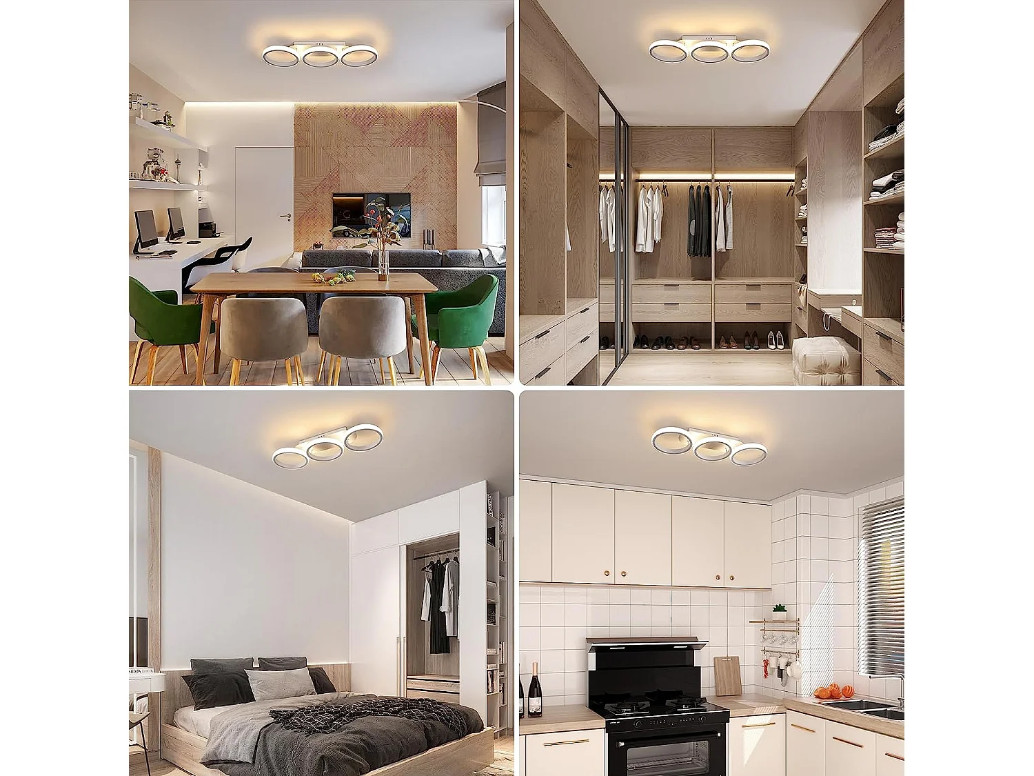 plafonnier led design moderne 32w cercle anneaux lampe de plafond blanc chaud 3000k pour s