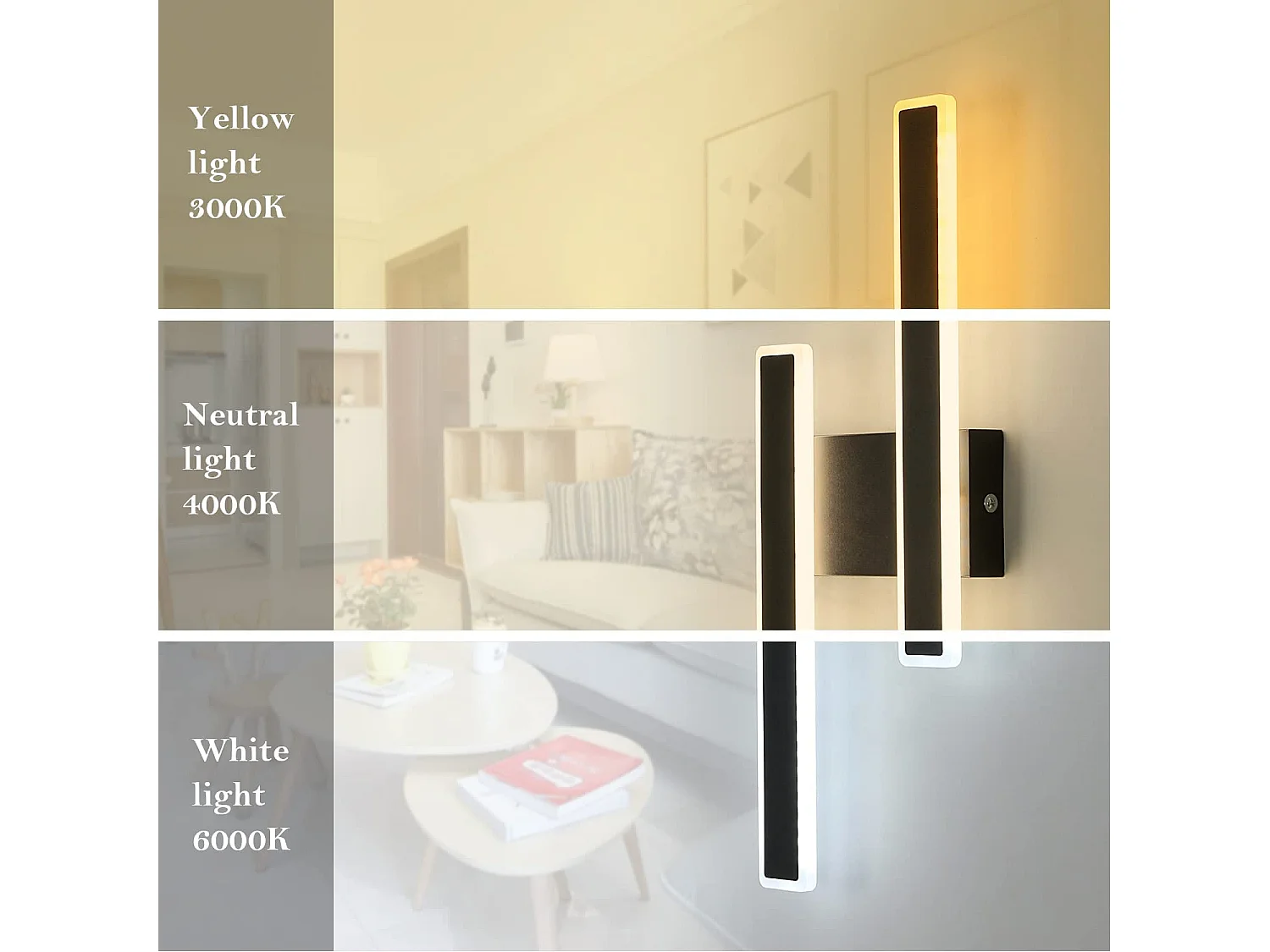 Appliques murales led d'intérieur dimmable 32w, noir, 46*18cm,  moderne lumière chaude/naturelle/blanc froid