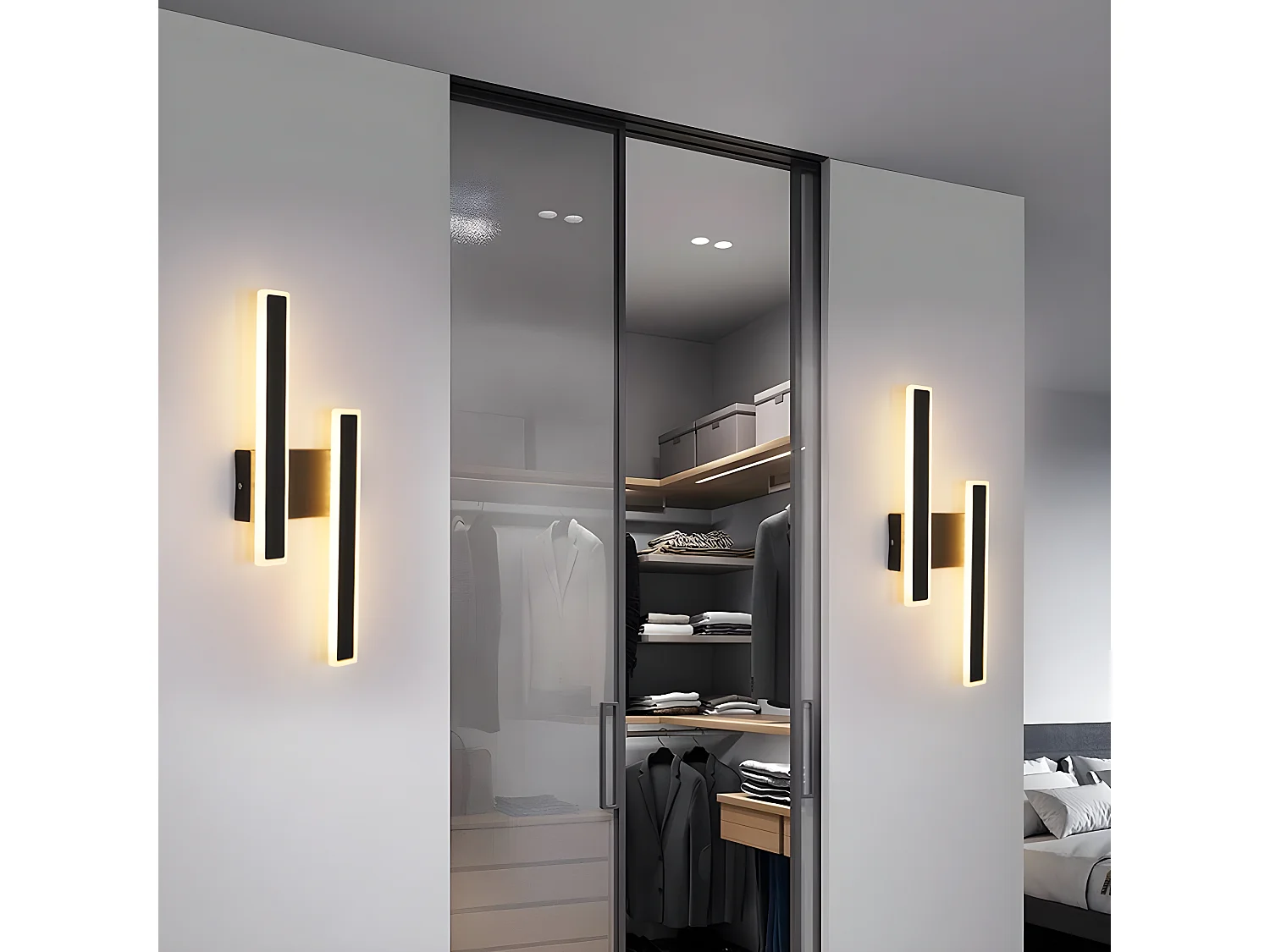 Appliques murales led d'intérieur dimmable 32w, noir, 46*18cm,  moderne lumière chaude/naturelle/blanc froid