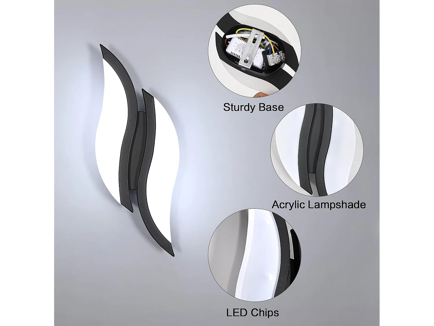 Applique murale intérieure led moderne, 30*10.5*4.5cm, 12w 2300lm, en acrylique, lumière blanc