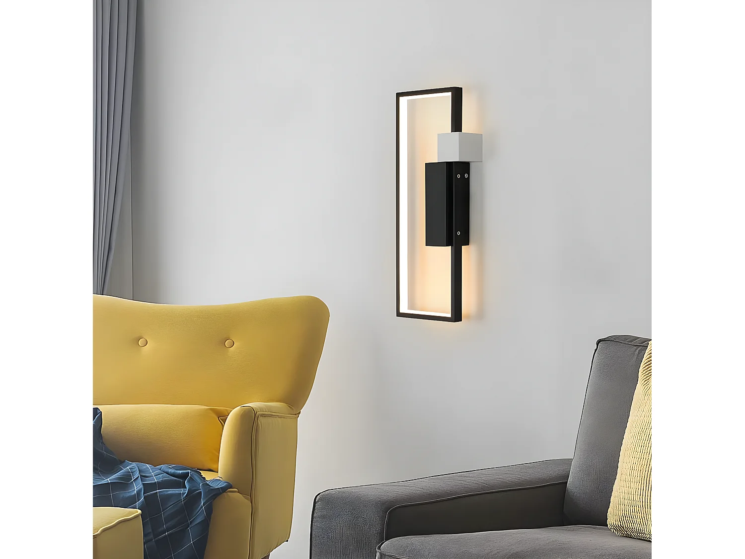 Applique murale led intérieur géométrique créatif, noir, 42.2*14.5*6.5cm,  15w 1200lm