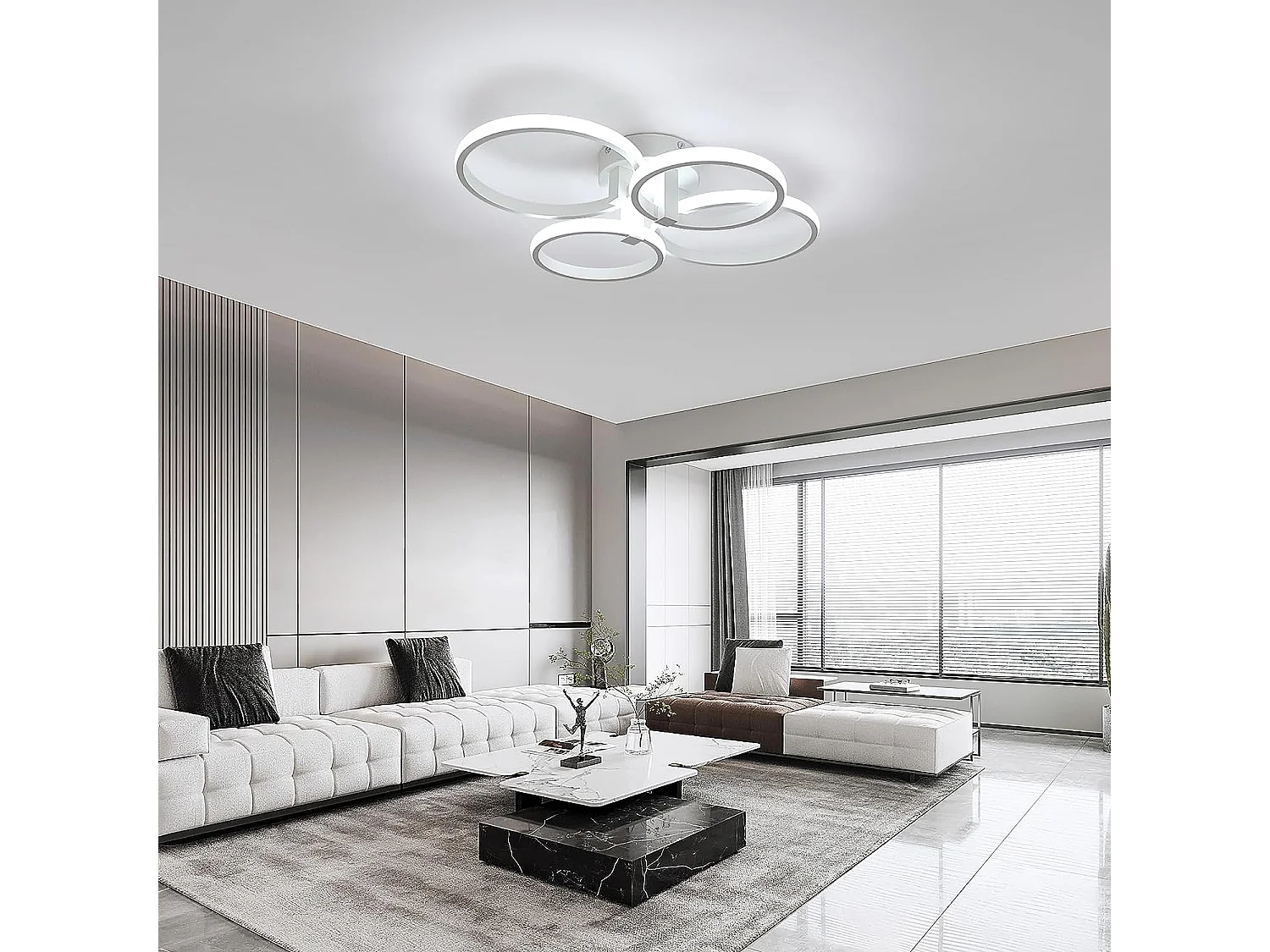 Plafonnier led moderne rond, blanc, 58*46*12cm, 48w 5400lm, blanc froid 6500K