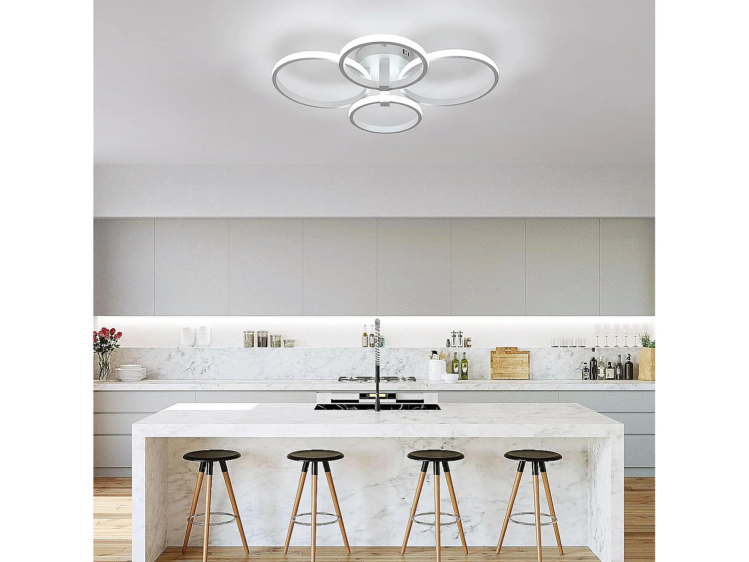 Plafonnier led moderne rond, blanc, 58*46*12cm, 48w 5400lm, blanc froid 6500K