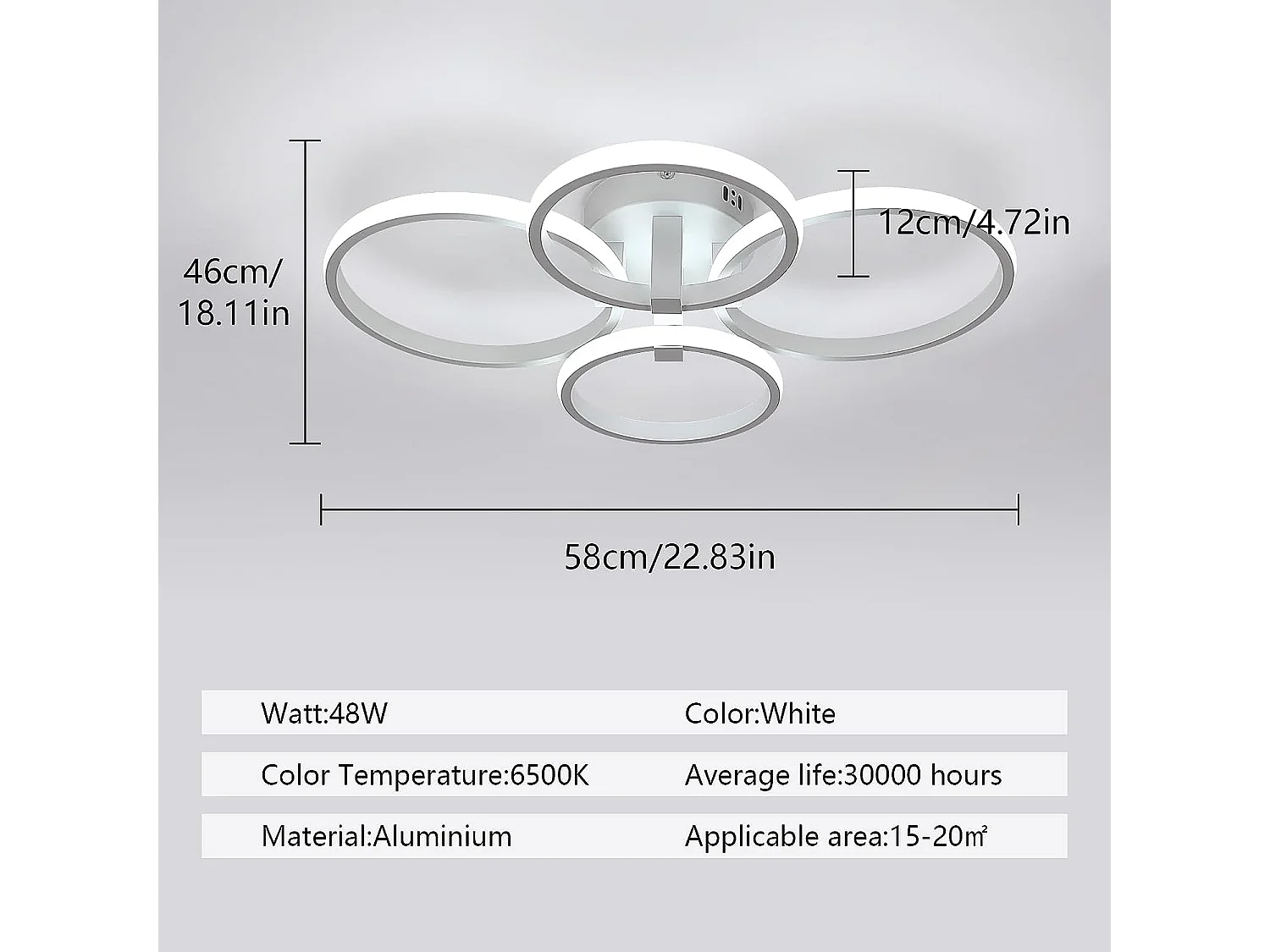 Plafonnier led moderne rond, blanc, 58*46*12cm, 48w 5400lm, blanc froid 6500K