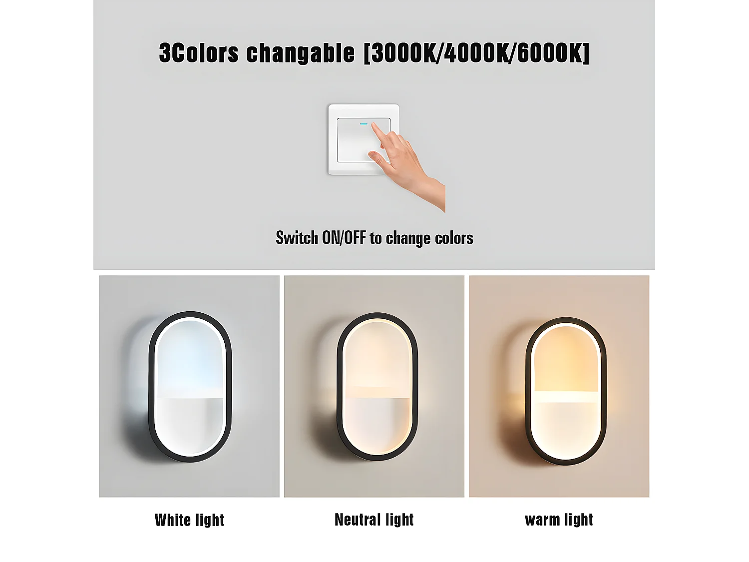 applique murale led moderne, 3000k, 4000k, 6000k lampe murale réglable 3 couleurs, éclaira