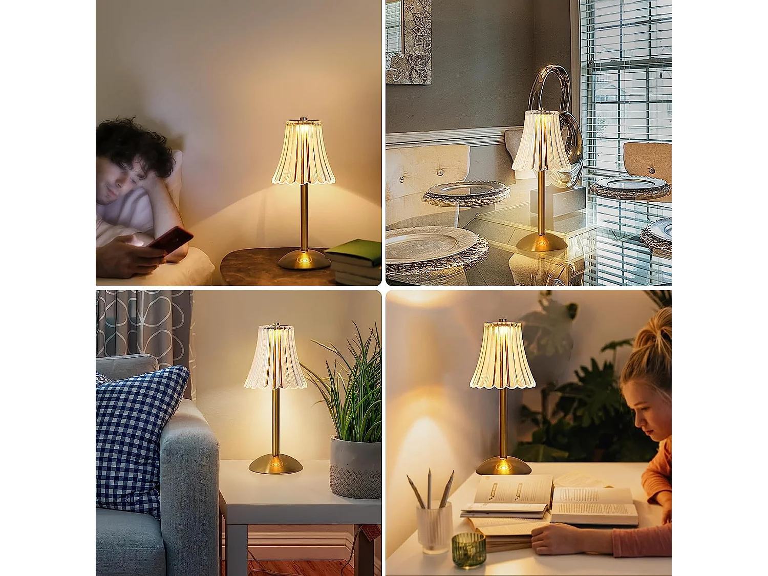 Lampe de chevet portable rechargeable usb, 12.8*11*29.5cm, lampe à poser dimmable 3000k/4000k/6000k