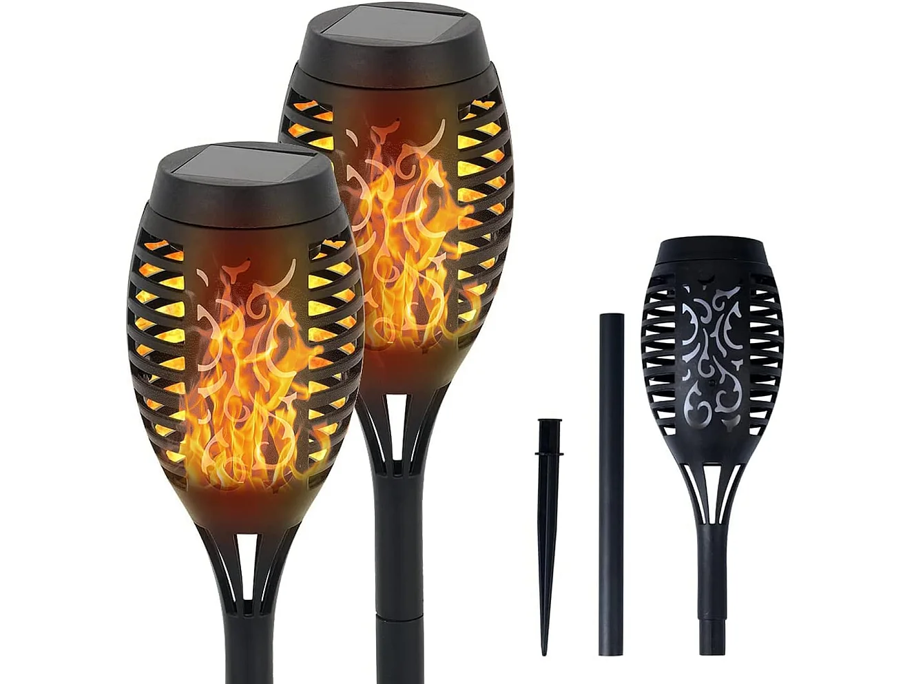 2 pack Lampe solaire flamme exterieur, 7.5*7.5*52cm, torche solaire exterieur jardin, ip65 étanche