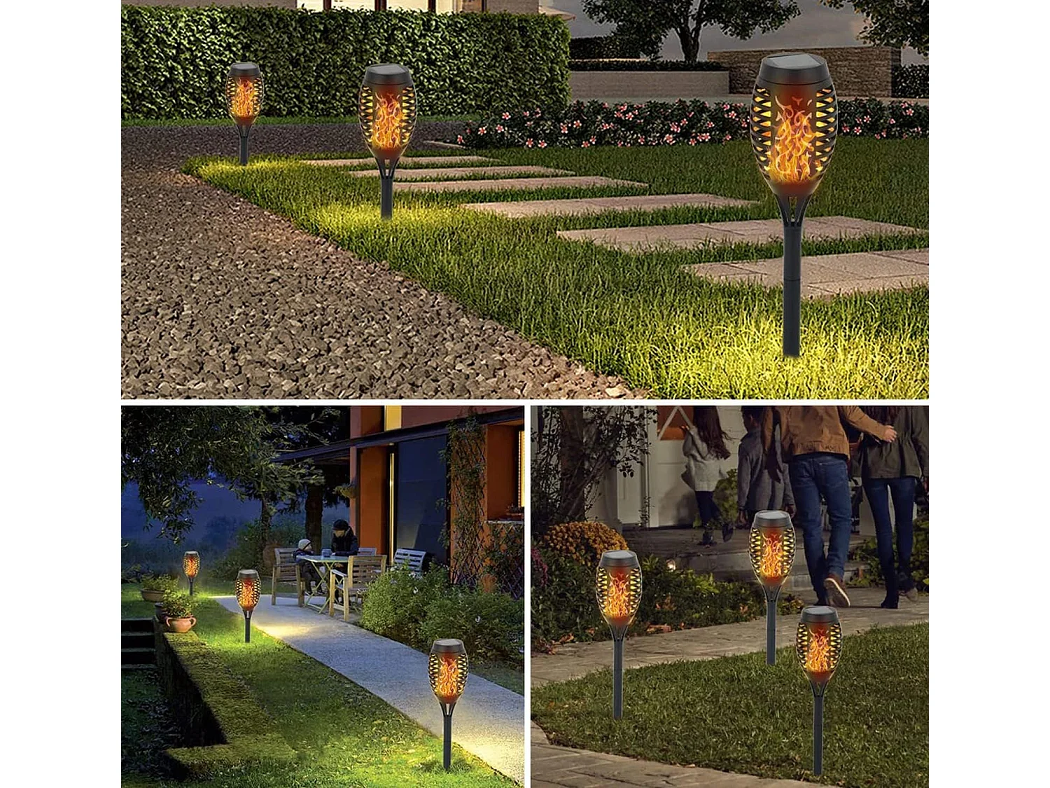 2 pack Lampe solaire flamme exterieur, 7.5*7.5*52cm, torche solaire exterieur jardin, ip65 étanche