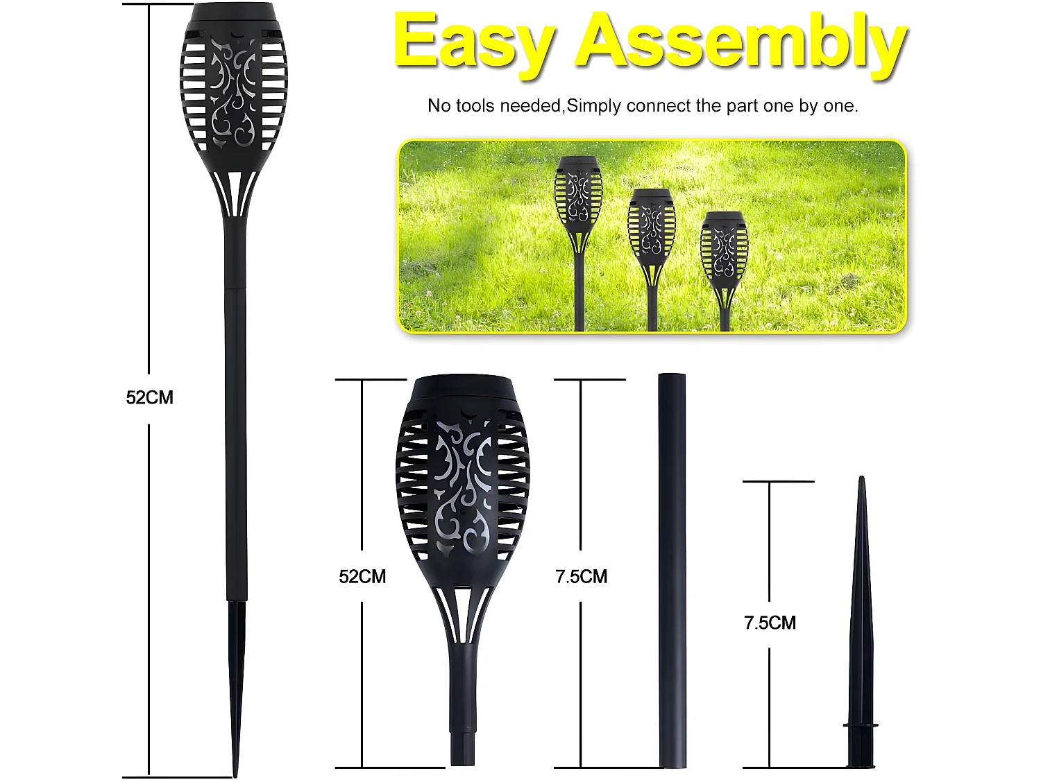 2 pack Lampe solaire flamme exterieur, 7.5*7.5*52cm, torche solaire exterieur jardin, ip65 étanche