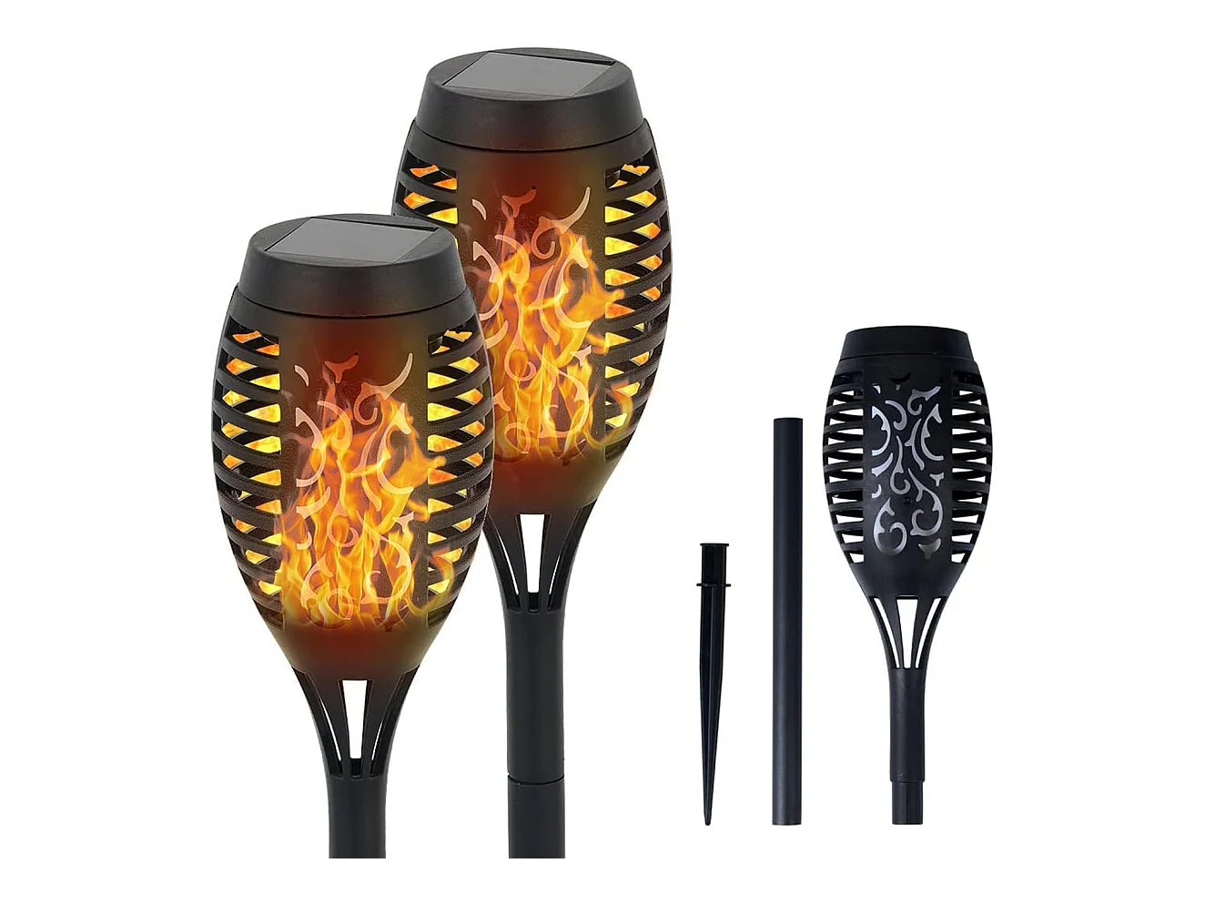 2 pack Lampe solaire flamme exterieur, 7.5*7.5*52cm, torche solaire exterieur jardin, ip65 étanche