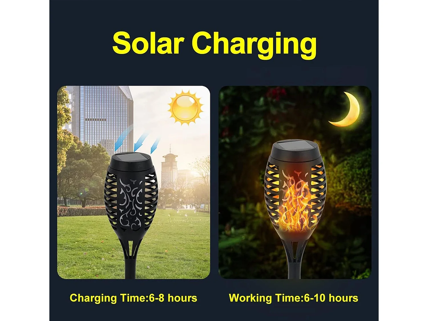 2 pack Lampe solaire flamme exterieur, 7.5*7.5*52cm, torche solaire exterieur jardin, ip65 étanche