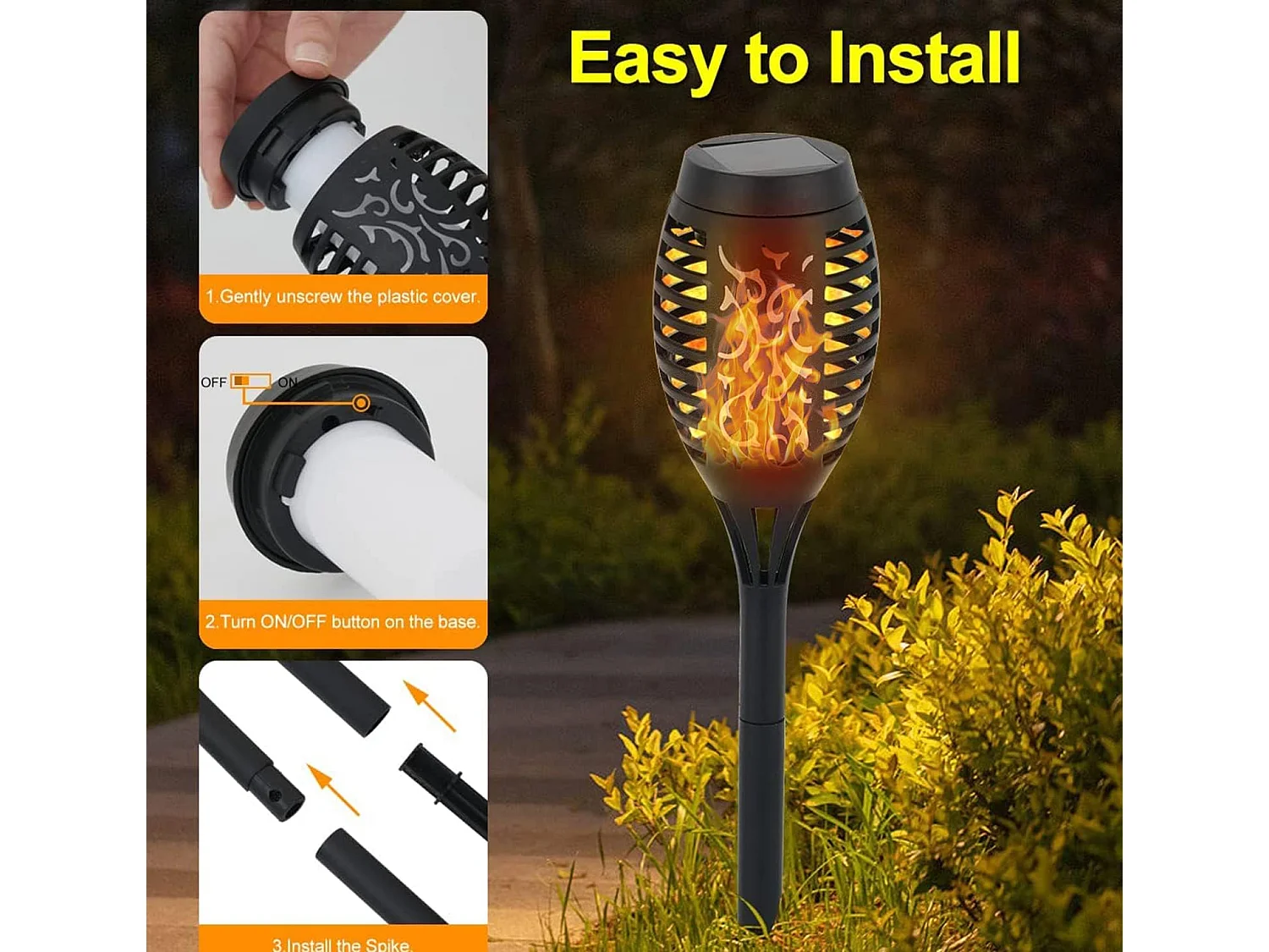 2 pack Lampe solaire flamme exterieur, 7.5*7.5*52cm, torche solaire exterieur jardin, ip65 étanche