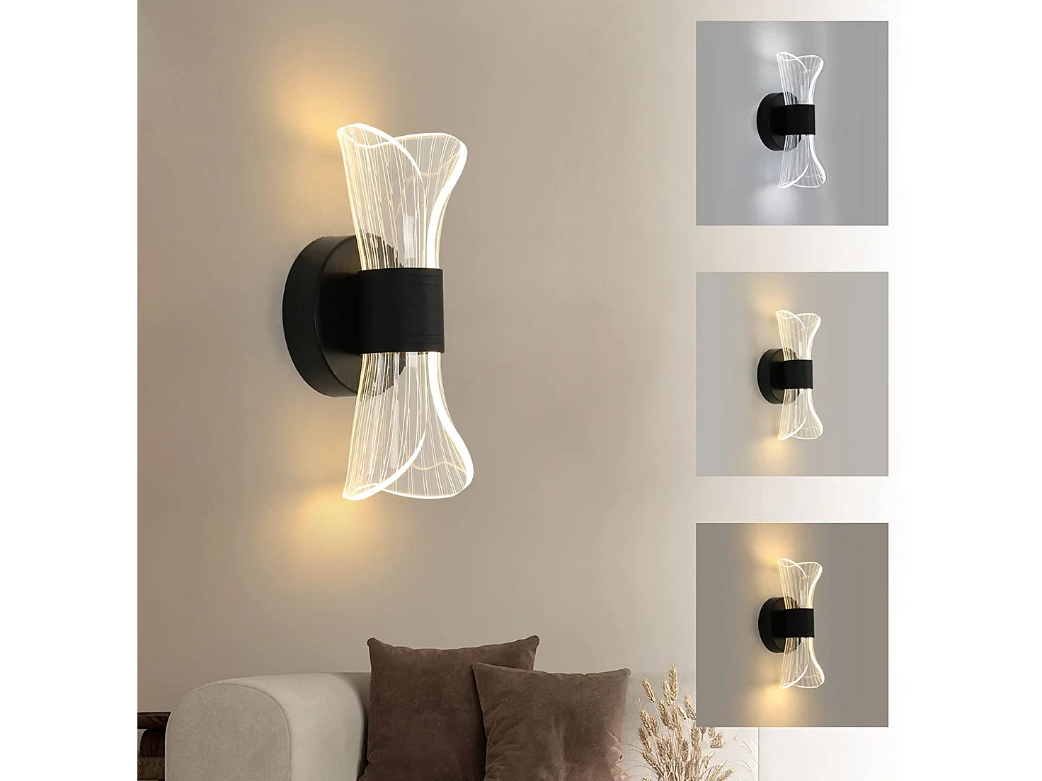 Applique murale intérieur led dimmable moderne, noir, 22*10*8cm, 12w