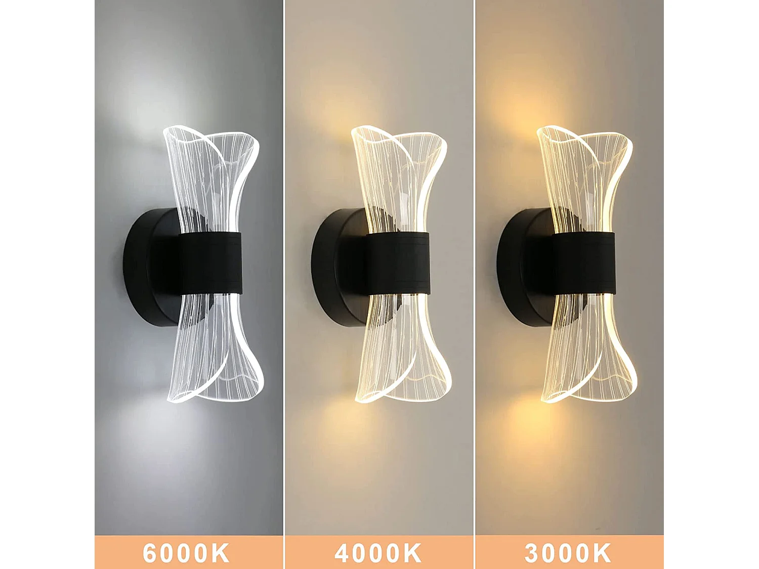 Applique murale intérieur led dimmable moderne, noir, 22*10*8cm, 12w