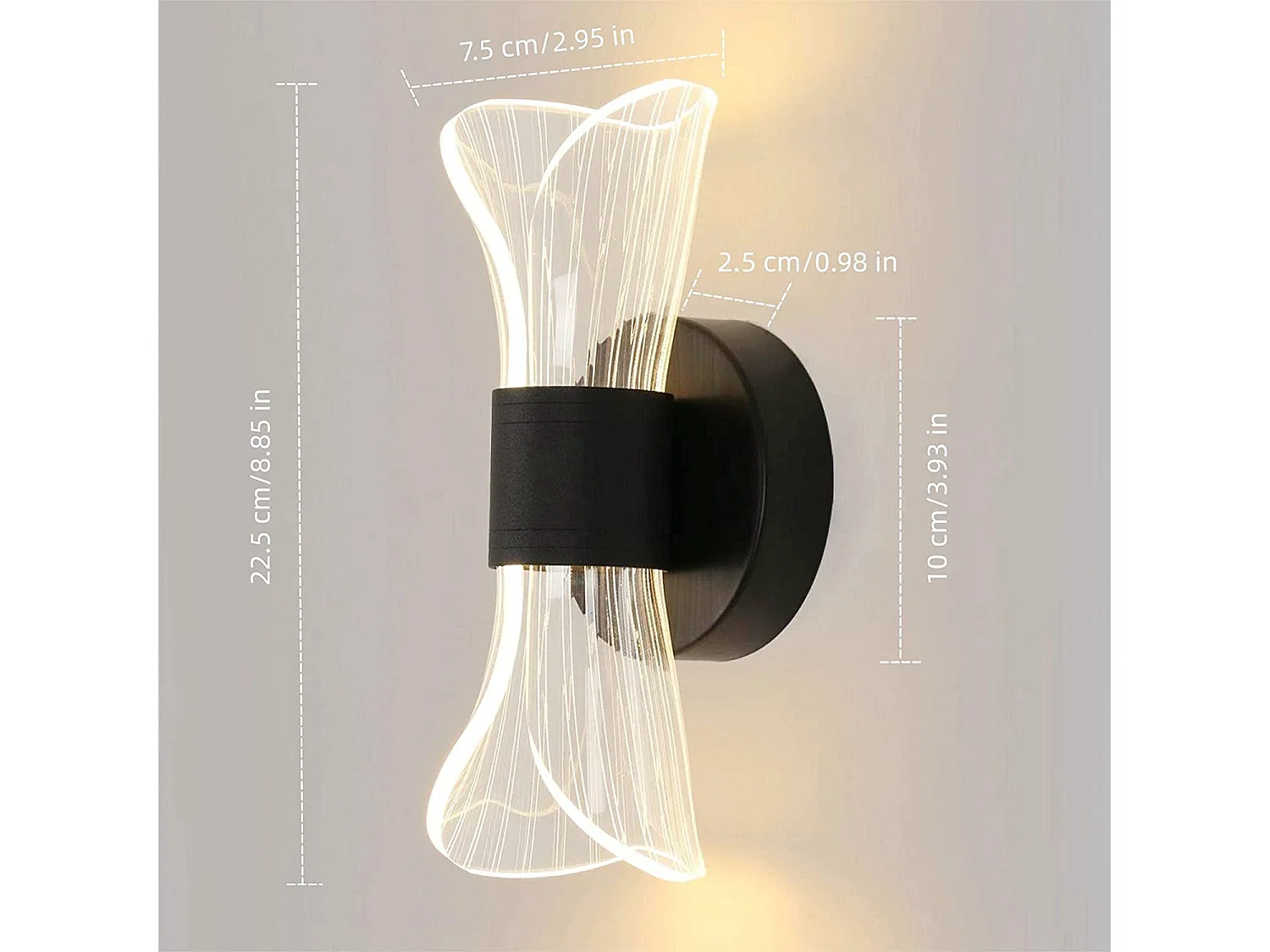 Applique murale intérieur led dimmable moderne, noir, 22*10*8cm, 12w