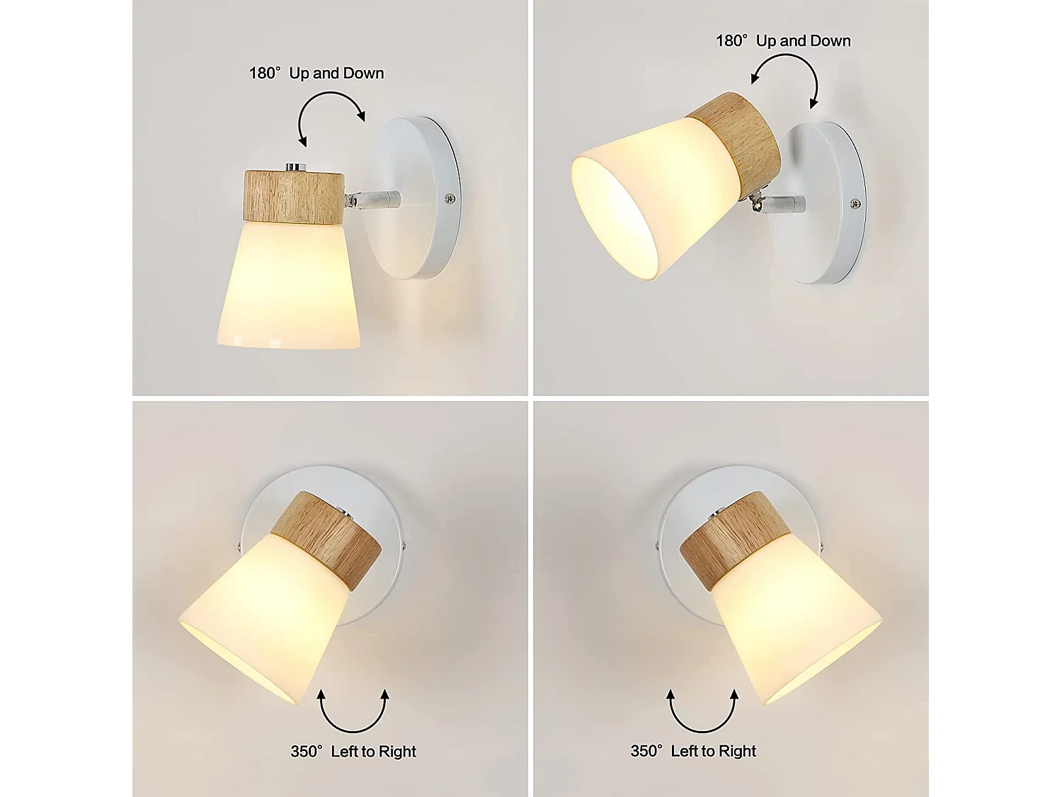 Applique murale intérieur style minimaliste moderne, 12*12*15cm, blanc brun, en bois, sans ampoules E27